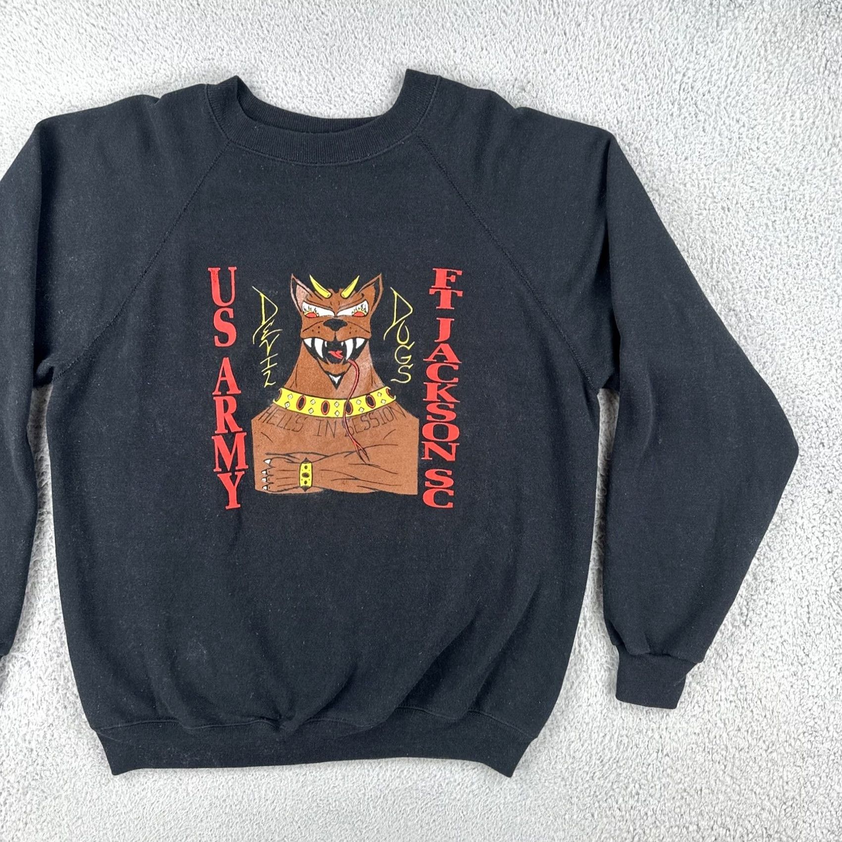 Hanes Vtg Hanes Heavyweight XL Black Raglan Crewneck Sweatshirt U.S. Army Devil Dogs Mens Size US XL / EU 56 / 4 - 2 Thumbnail