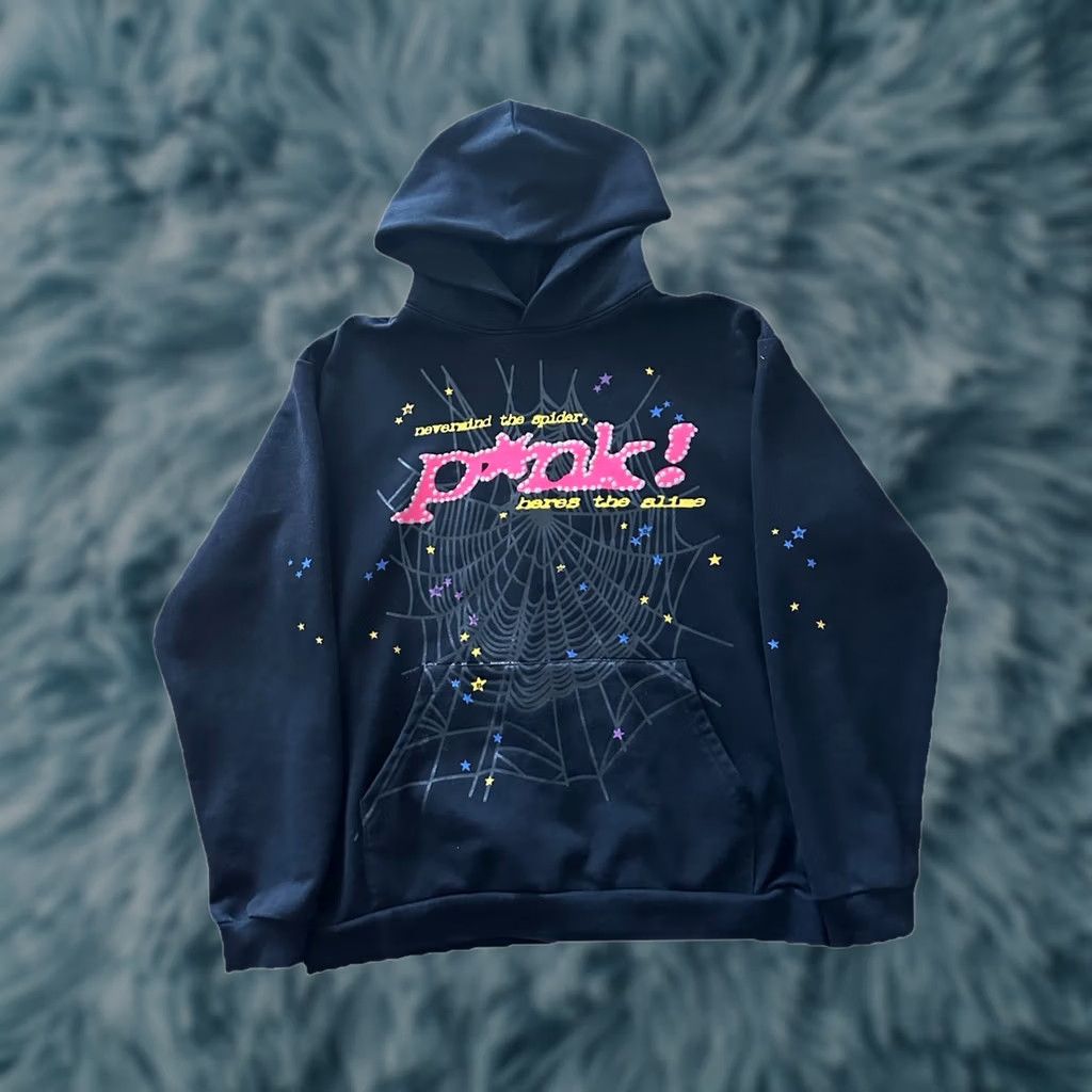 Pinko Sp5der Hoodie Black V2 Size Large Pullover Cotton Fleece Long Sleeve Mens Regular 22.5” Chest 27” Length Black Size US L / EU 52-54 / 3 - 1 Thumbnail