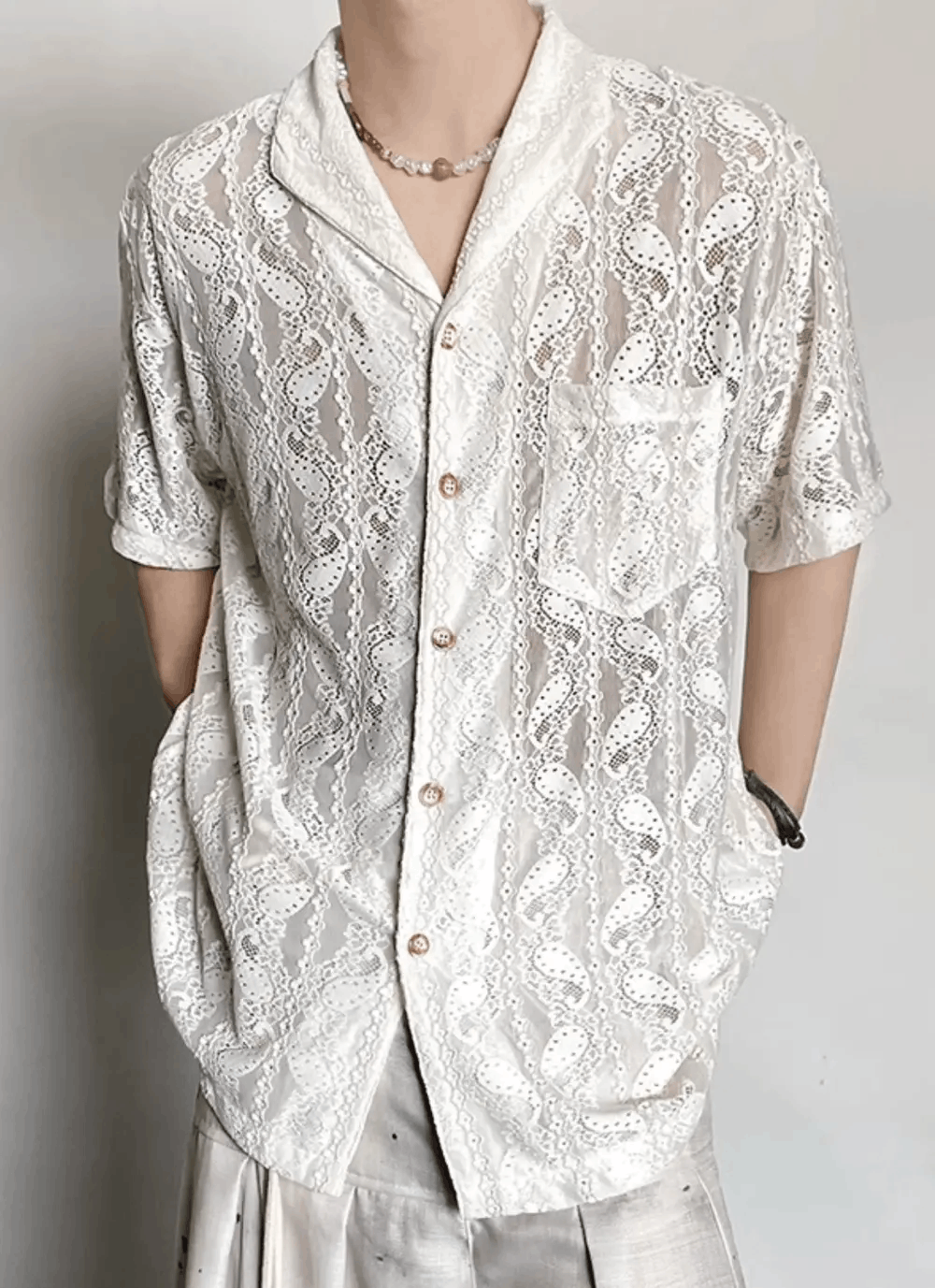 Retro design paisley lace cuban collar shirt