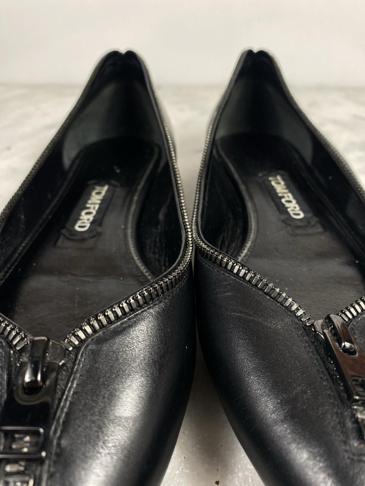 Tom Ford Tom Ford Black Leather Ballet Flats with Zipper Trim Size US 12 / IT 42 - 5 Thumbnail