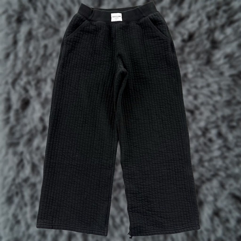 Vintage OFFLINE By Aerie Sweatpants Womens Small Short Black Wide Leg Lounge Casual Boho Size 28" / US 6 / IT 42 - 1 Thumbnail