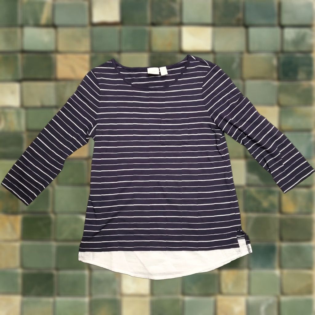 Vintage Chicos Shirt Women Sz 0 Black Striped 3/4 Sleeve Modal Cotton Blend TEE Shirt Knit Pullover Round Neck Casual Womens Size XS / US 0-2 / IT 36-38 - 1 Thumbnail