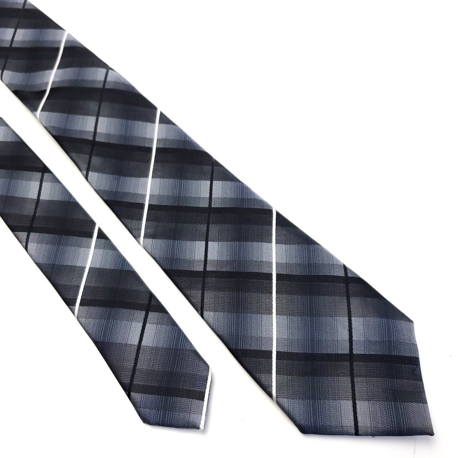J Ferrar JF J Ferrar Gray Plaid Polyester Skinny Tie Size ONE SIZE - 1 Thumbnail