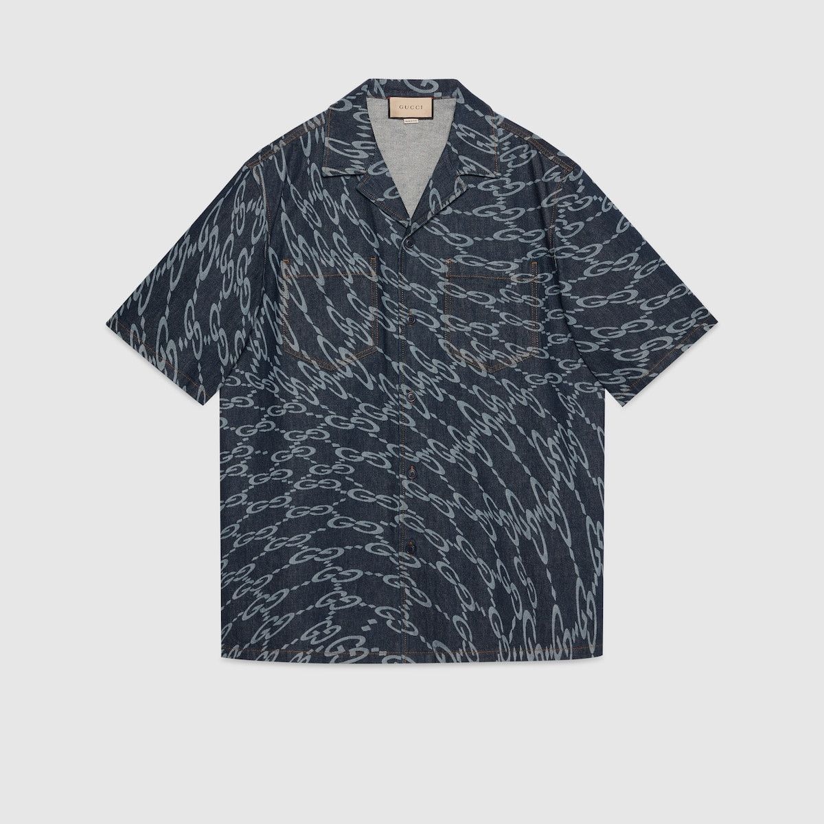 Gucci o1mt1gz0325 Wavy GG Laser Print Denim Shirt in Dark Blue Size US L / EU 52-54 / 3 - 1 Thumbnail