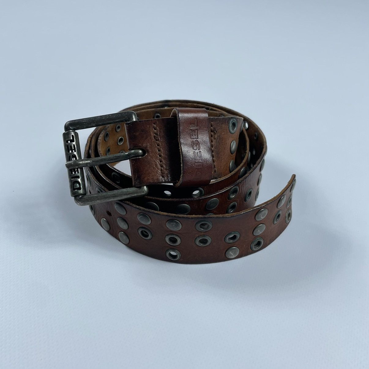 Diesel Men 00S Archive Brown Leather Belt Studs Grunge Size