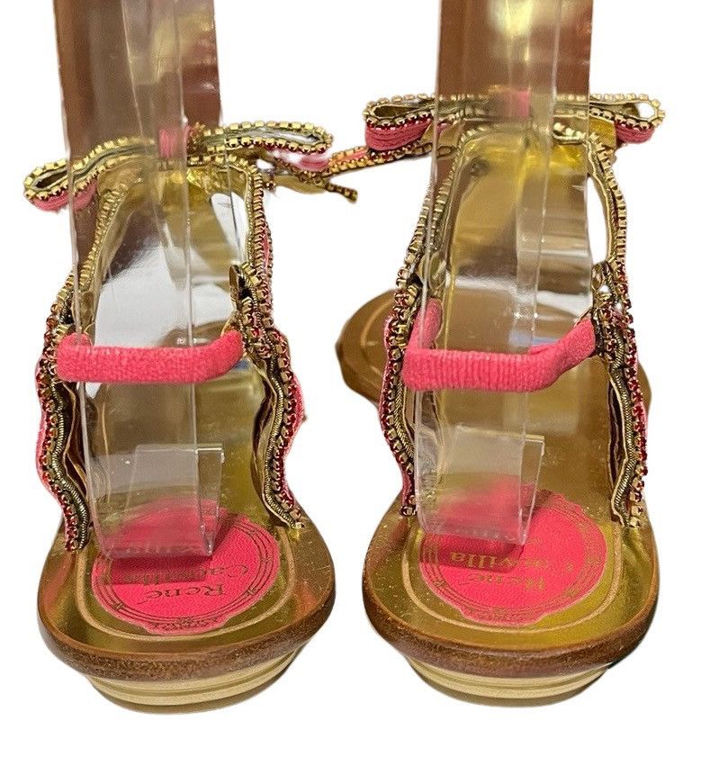 Rene Caovilla Rene Caovilla Gold & Pink Bow-Embellished Sandals Size US 7.5 / IT 37.5 - 5 Thumbnail