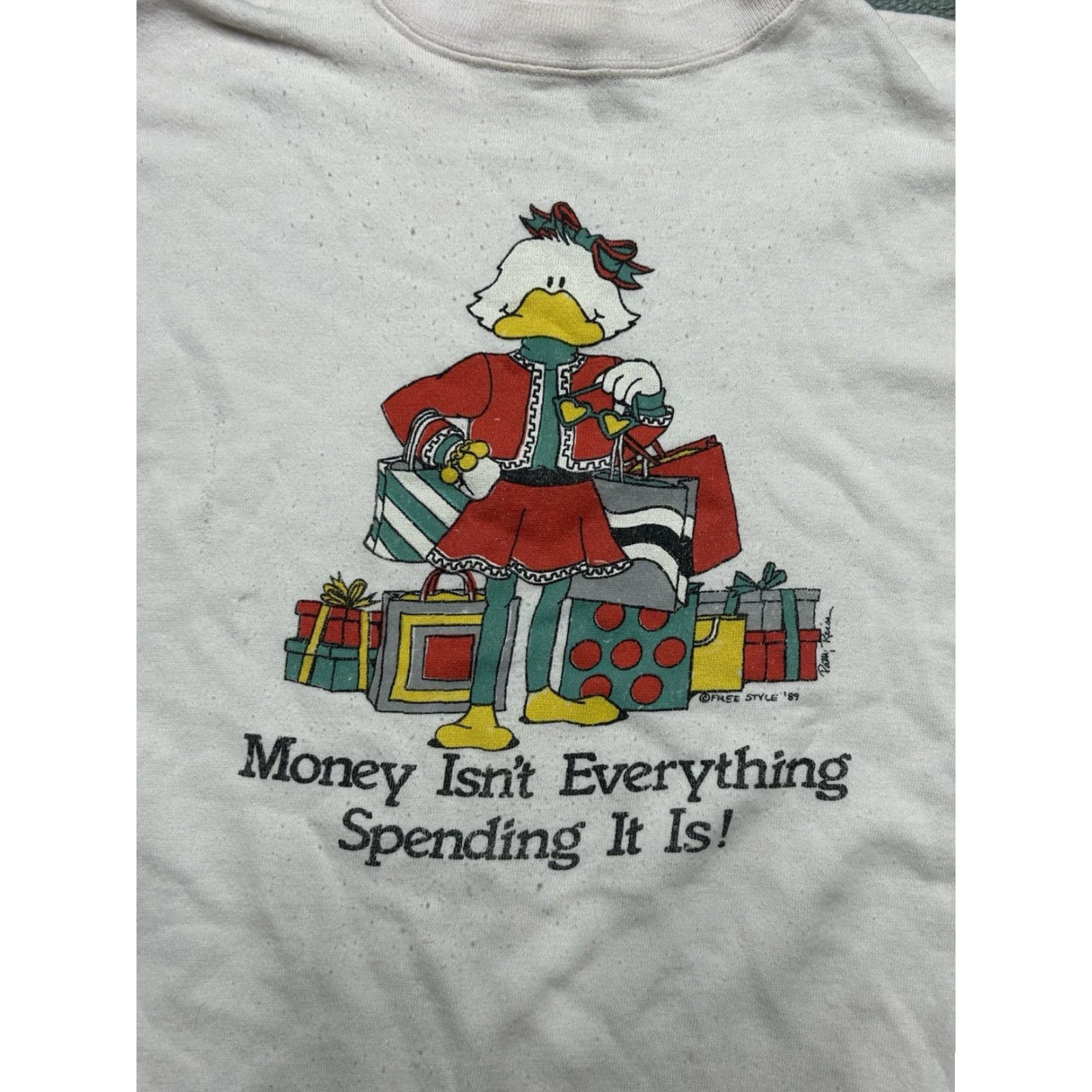 Vintage VINTAGE 80s crewneck sweatshirt money isn’t everything shopping animal funny XL Sweatshirt Mens White Regular Pullover Size US XL / EU 56 / 4 - 2 Thumbnail