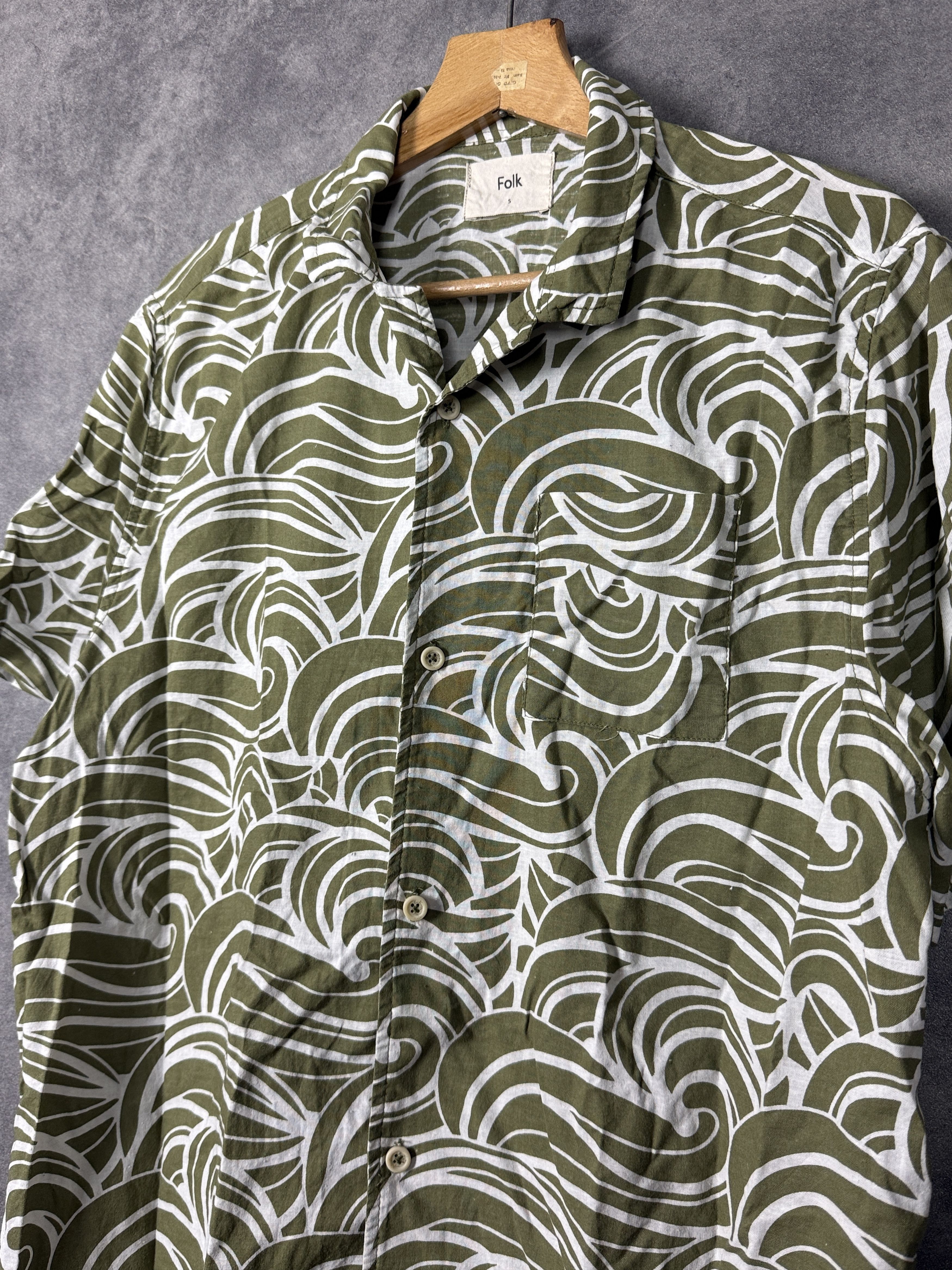 Folk Folk shirt olive white interesting all over pattern linen Size US L / EU 52-54 / 3 - 2 Thumbnail