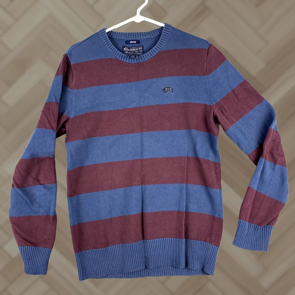 Vintage American Rag Sweater Crewneck Pullover Men M Red Blue Striped Graphic Print Camouflage Theme Casual Seasonal Fall Winter Spring Vintage? No Size US M / EU 48-50 / 2 - 1 Thumbnail