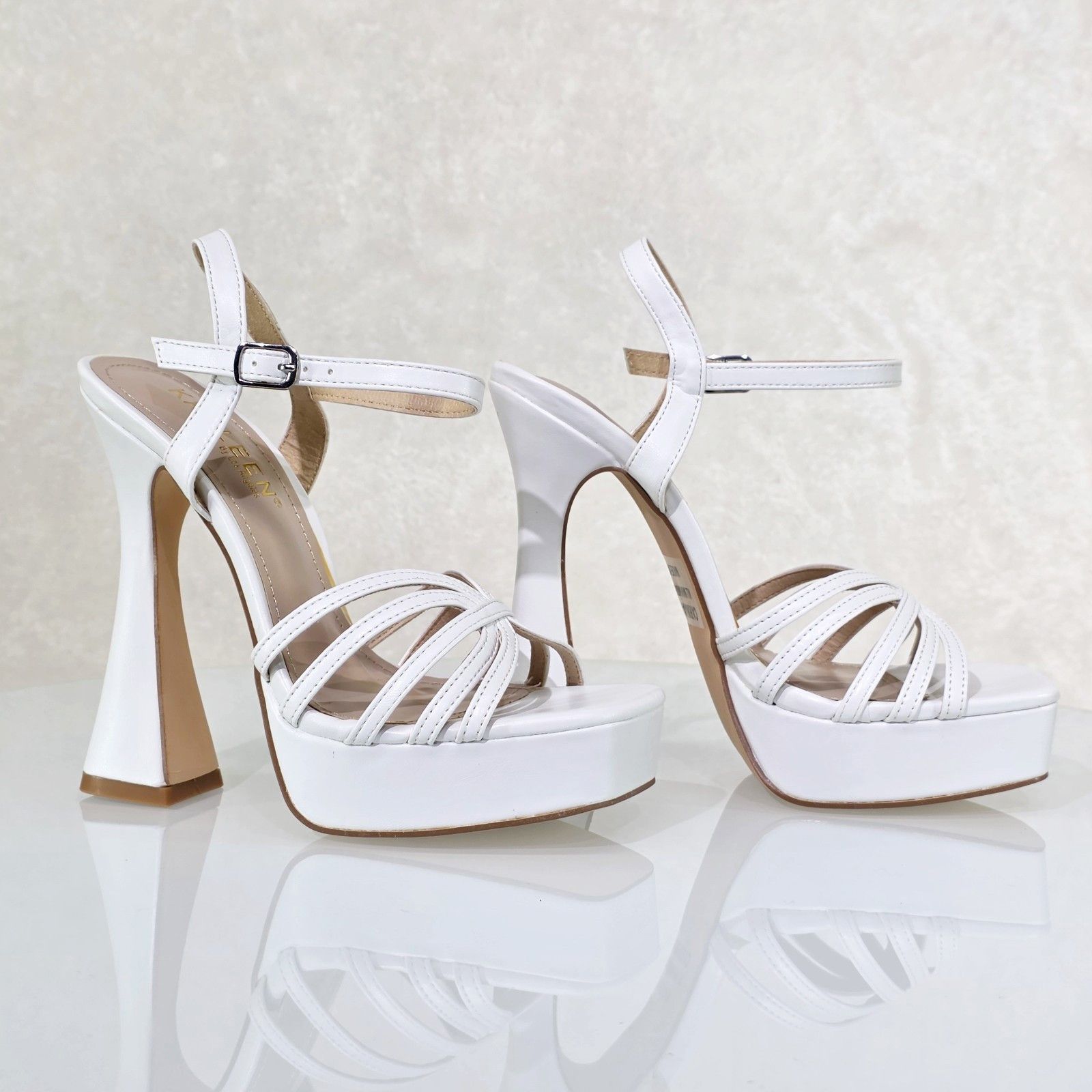 Other Posh White Matte Spool High Heels Ankle Strap Open Toe Sanda Size US 7.5 / IT 37.5 - 4 Thumbnail