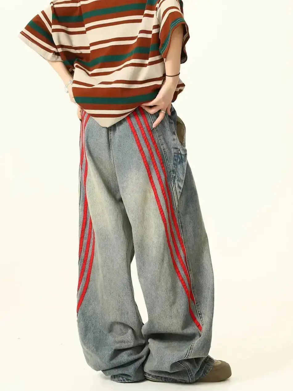 Japanese Brand Street vintage niche design loose wide leg striped jeans Size US 32 / EU 48 - 5 Thumbnail