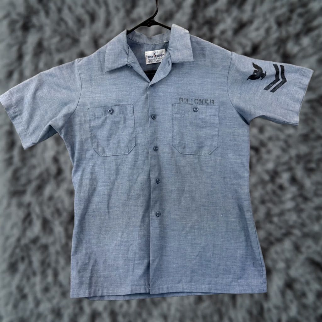Vintage VINTAGE Seafarer Shirt Mens M Chambray Button Up 60s USA Navy Seafarer Blue Cotton Blend Short Sleeve 42 Chest Size US M / EU 48-50 / 2 - 1 Thumbnail