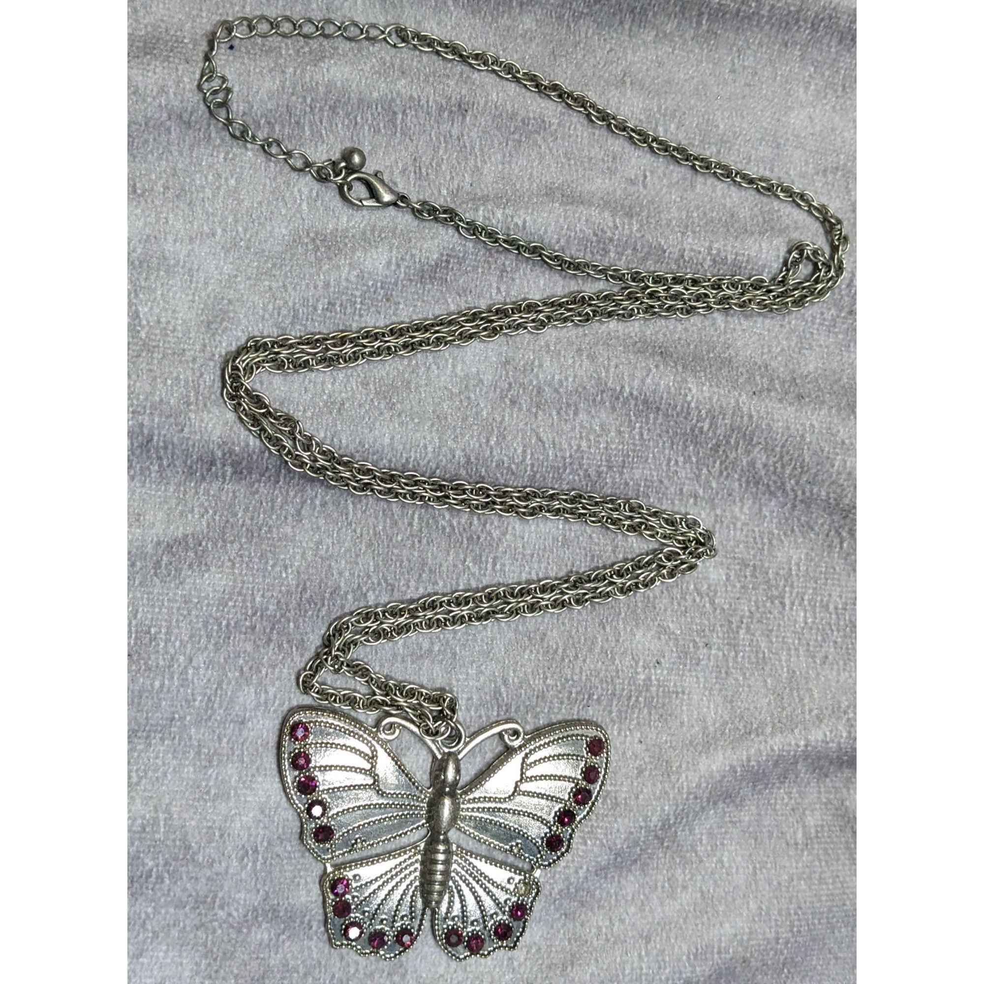 Other Fairycore Silver-Tone Butterfly Pendant Necklace With Purple Size ONE SIZE - 6 Thumbnail