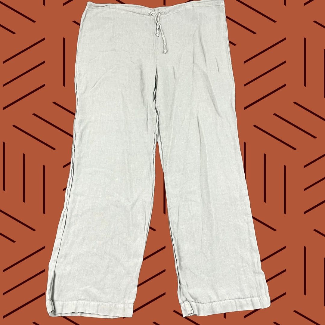 120% Lino VINTAGE 120% Lino Pants Womens Regular 48 Green Linen Wide Leg 30.5" Inseam Pockets Men... Size 34" / US 12 / IT 48 - 1 Thumbnail
