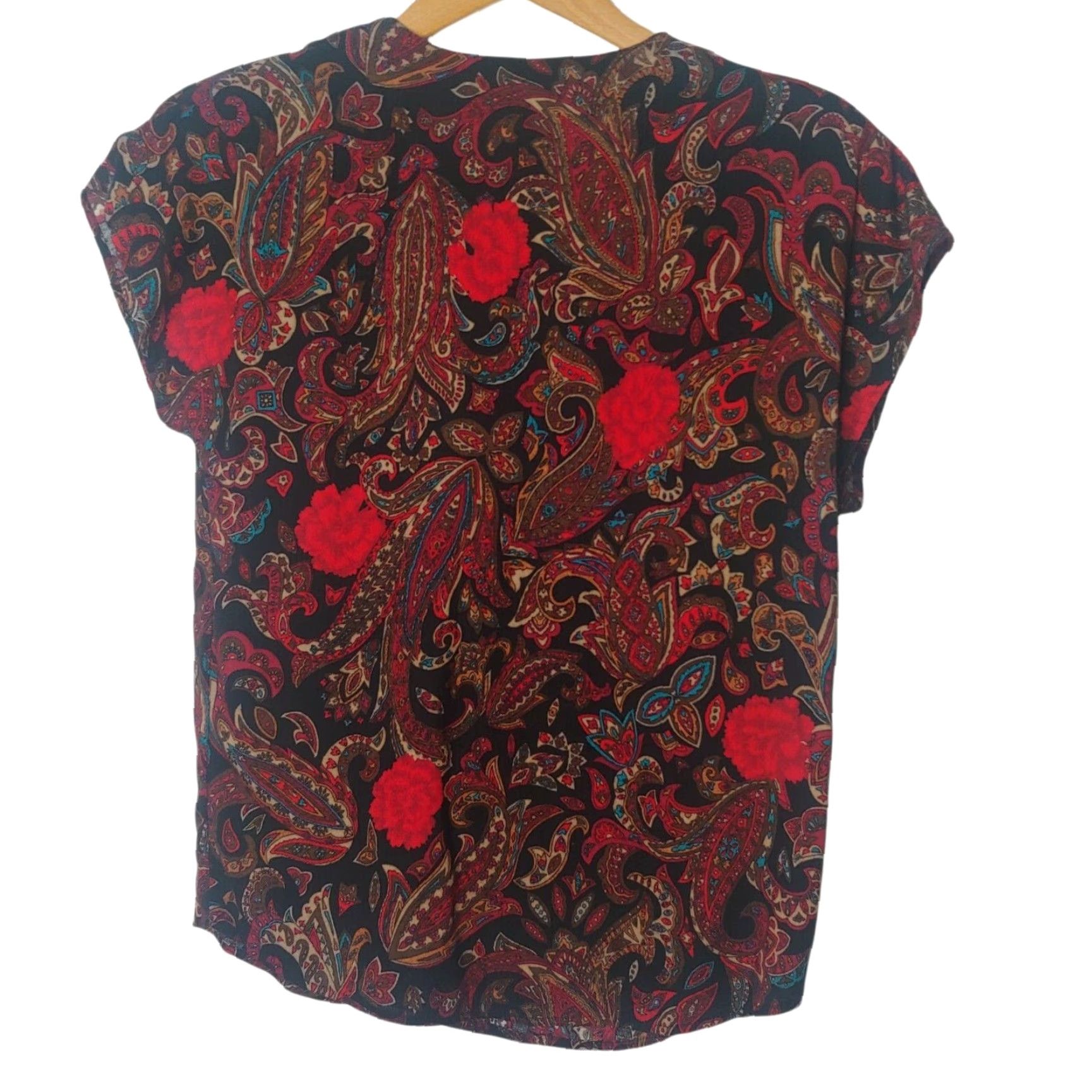 Vintage VINTAGE Russ Blouse Shirt Womens Regular 6 Black Red Floral Paisley ILGWU USA Short Sleeve Button VINTAGE Size M / US 6-8 / IT 42-44 - 2 Thumbnail