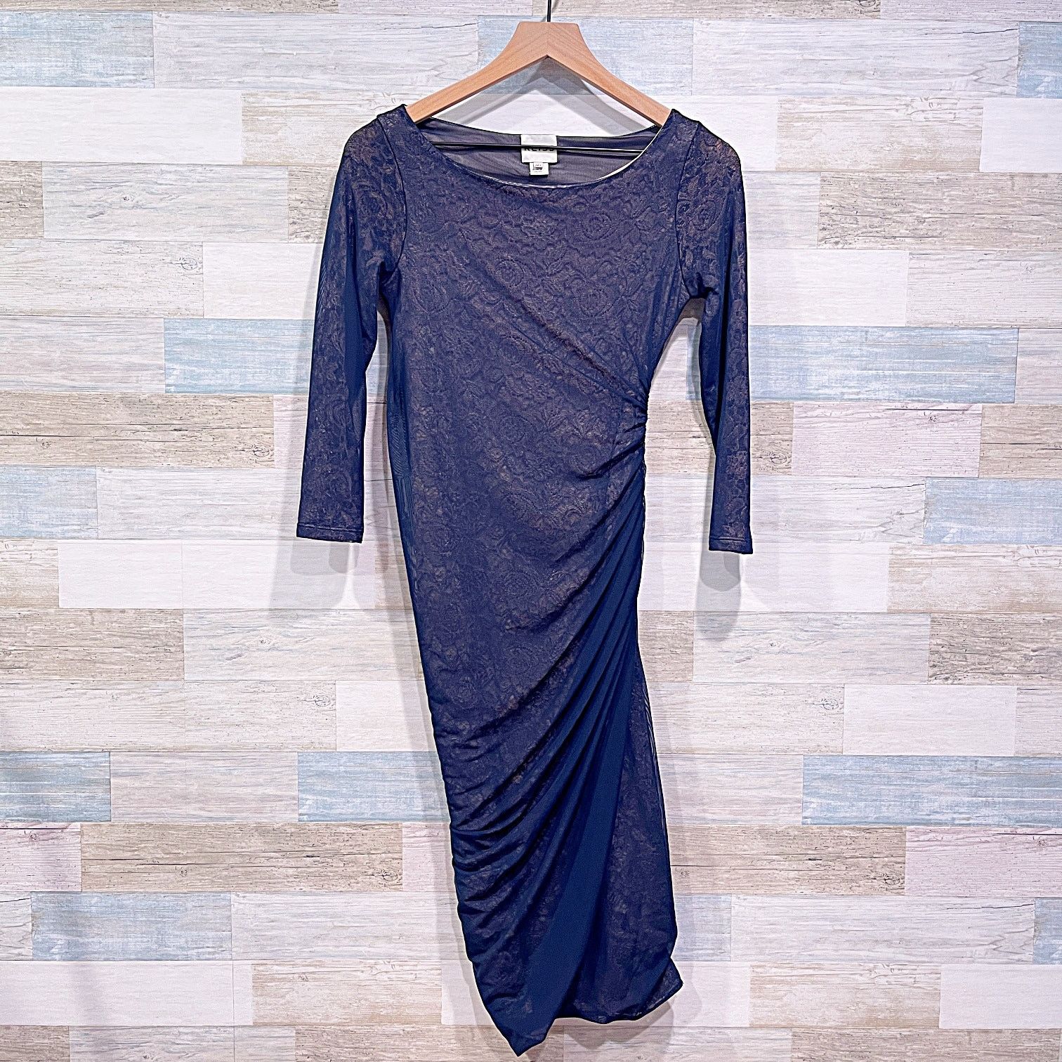 Reiss REISS Ruched Floral Mesh Overlay Bodycon Dress Blue Cream 4 Size S / US 4 / IT 40 - 1 Thumbnail