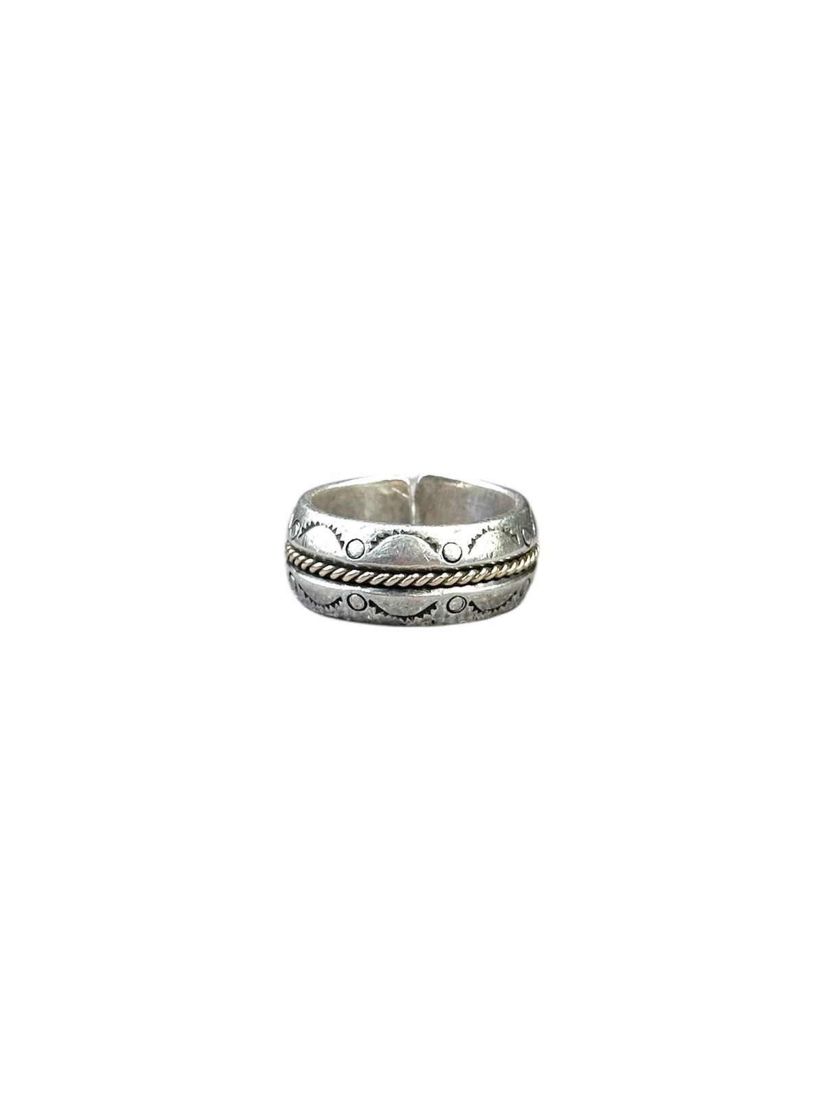 NAVAJO STAMPED 10K GOLD ROPE STERLING SILVER RING