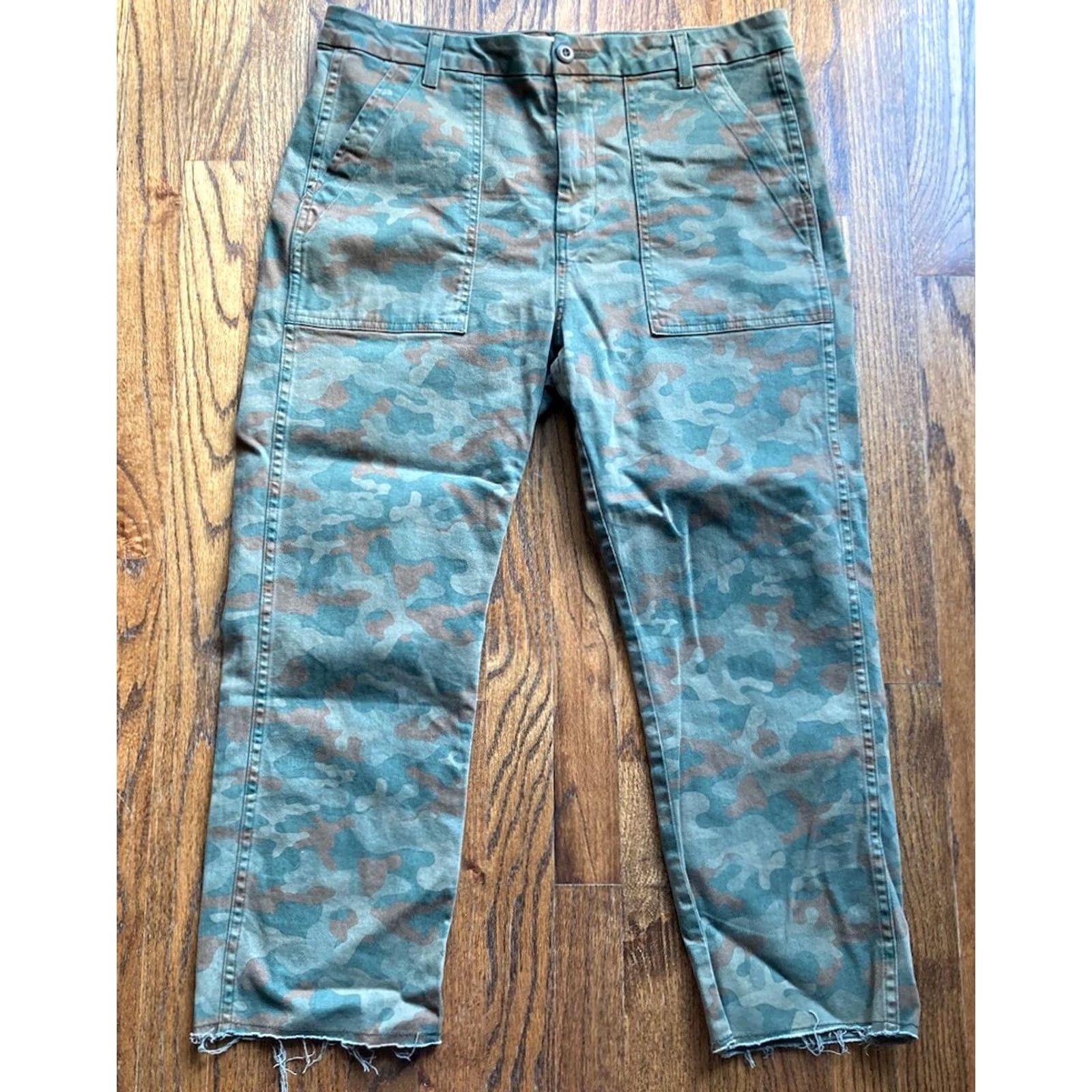 AMO AMO Womens Army Trouser Pants CAMO 5-Pocket Straight Crop Size 32 Button Zip Pockets Multicolor Cotton Blend Size 24" / US 00 / IT 34 - 2 Thumbnail