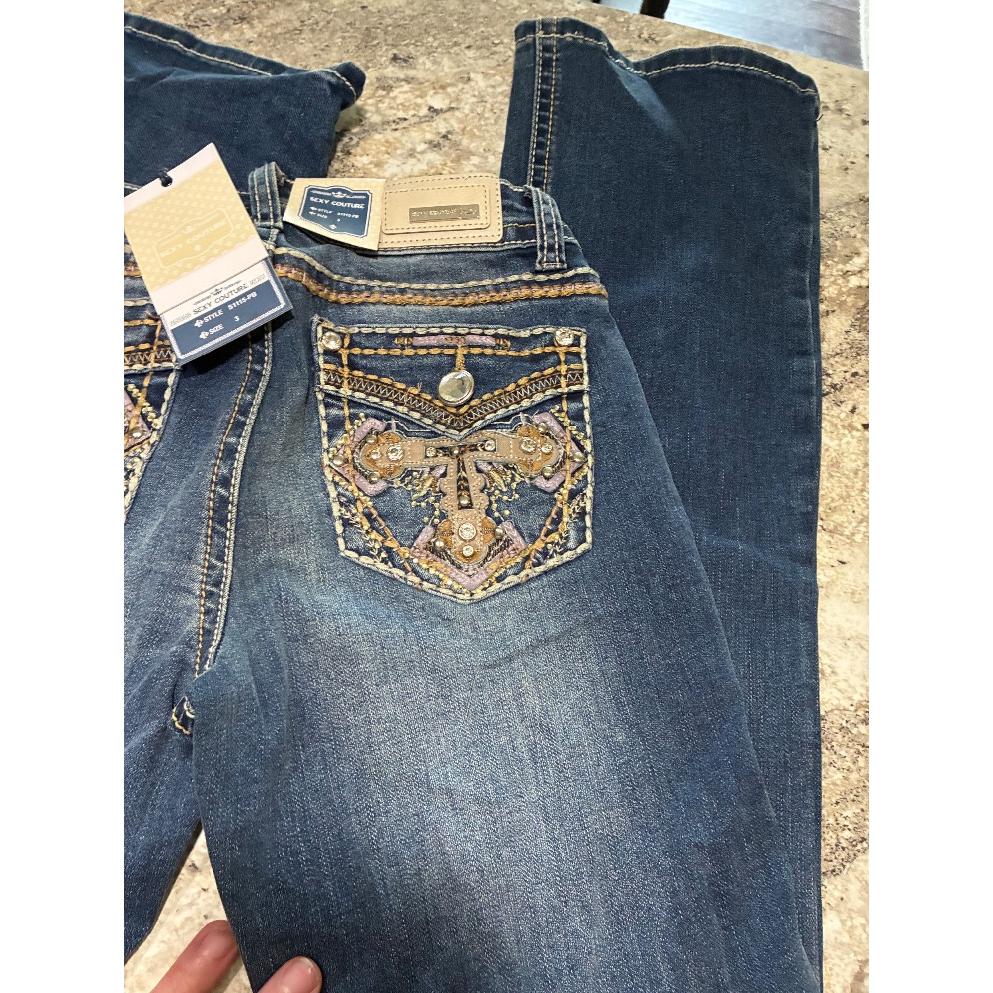 Other Sexy Couture Womens Bootcut Jeans With Rhinestone Embellishe Size 27" / US 4 / IT 40 - 1 Thumbnail