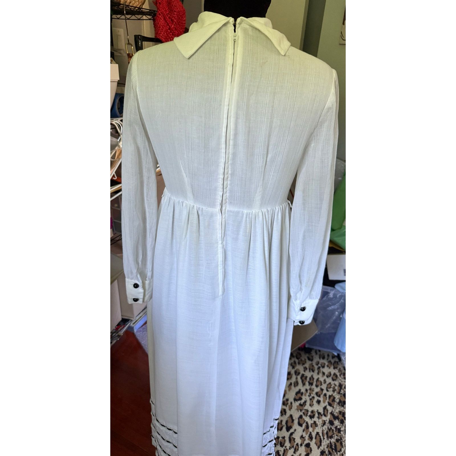 Vintage Vintage Lori Till 70's White Black Prairie Maxi Dress Small Size S / US 4 / IT 40 - 8 Thumbnail