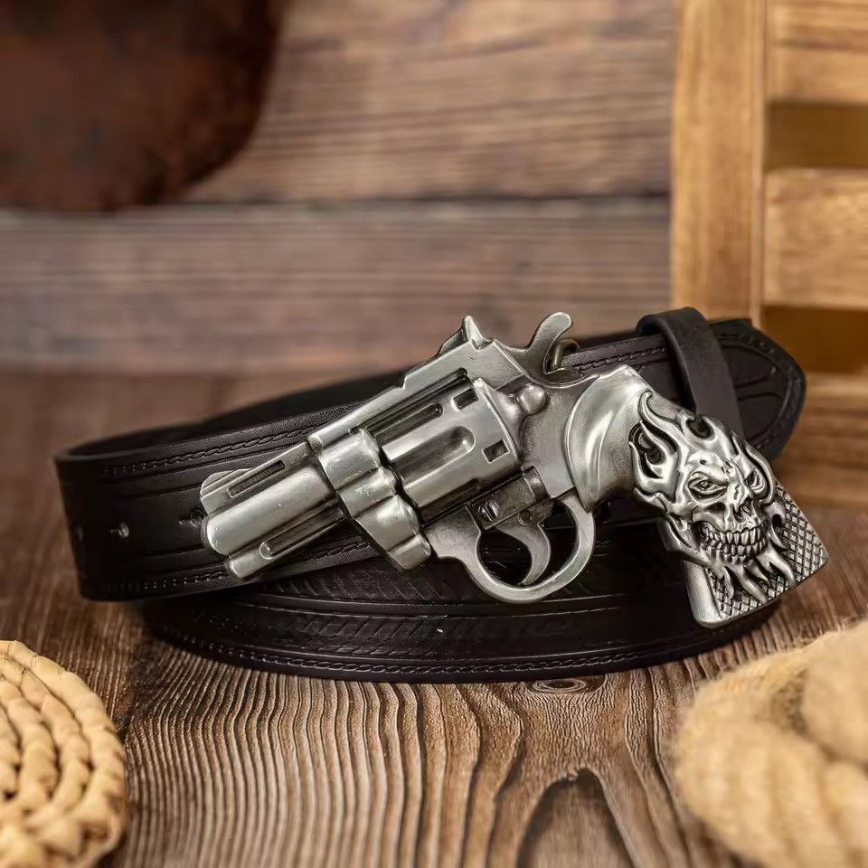 Japanese Brand ghost head pistol buckle Pu Leather belt Size ONE SIZE - 3 Thumbnail