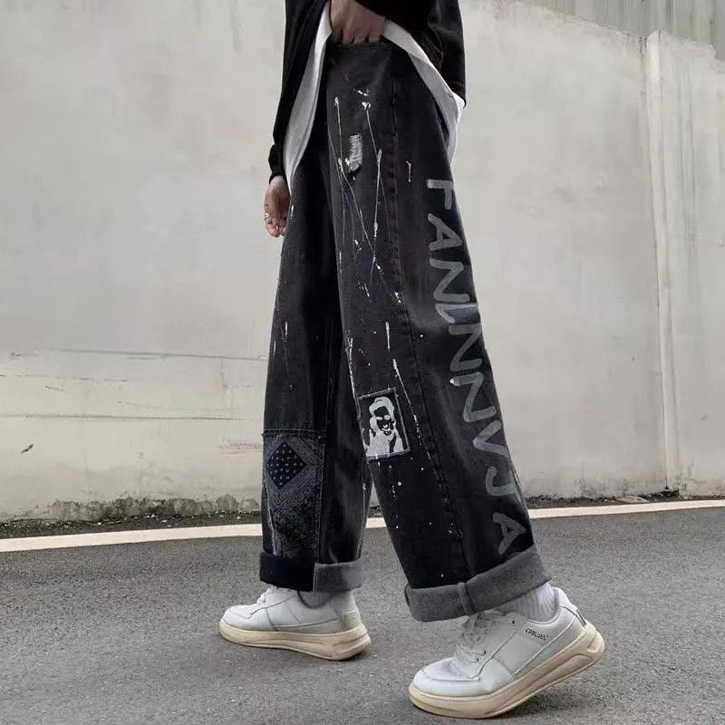 Bandana Patchwork Straight Leg Baggy Jeans