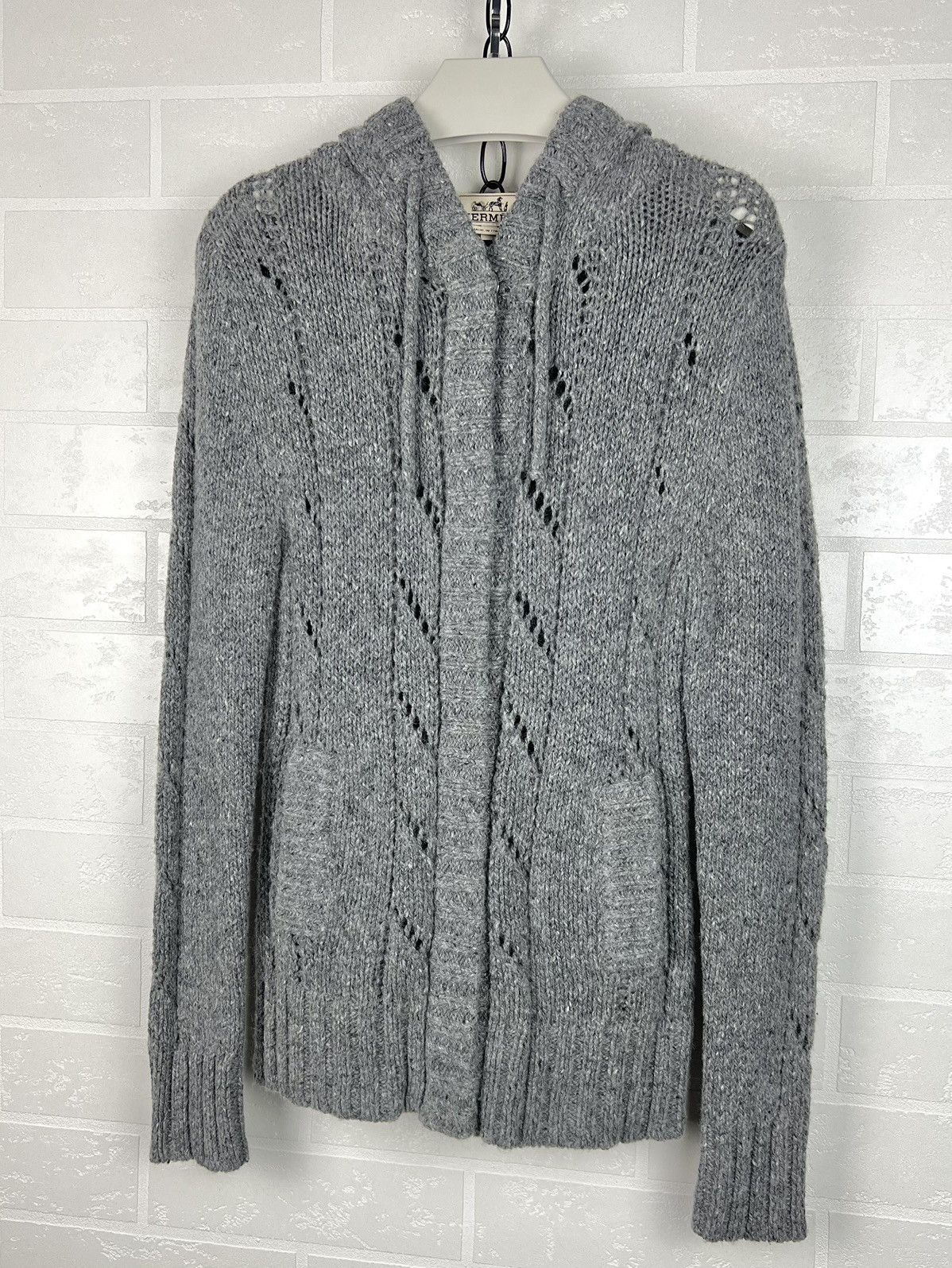 Hermes HERMES Sweater Hooded Wool Knit Mesh Pockets Gray Women's Size M / US 6-8 / IT 42-44 - 3 Thumbnail