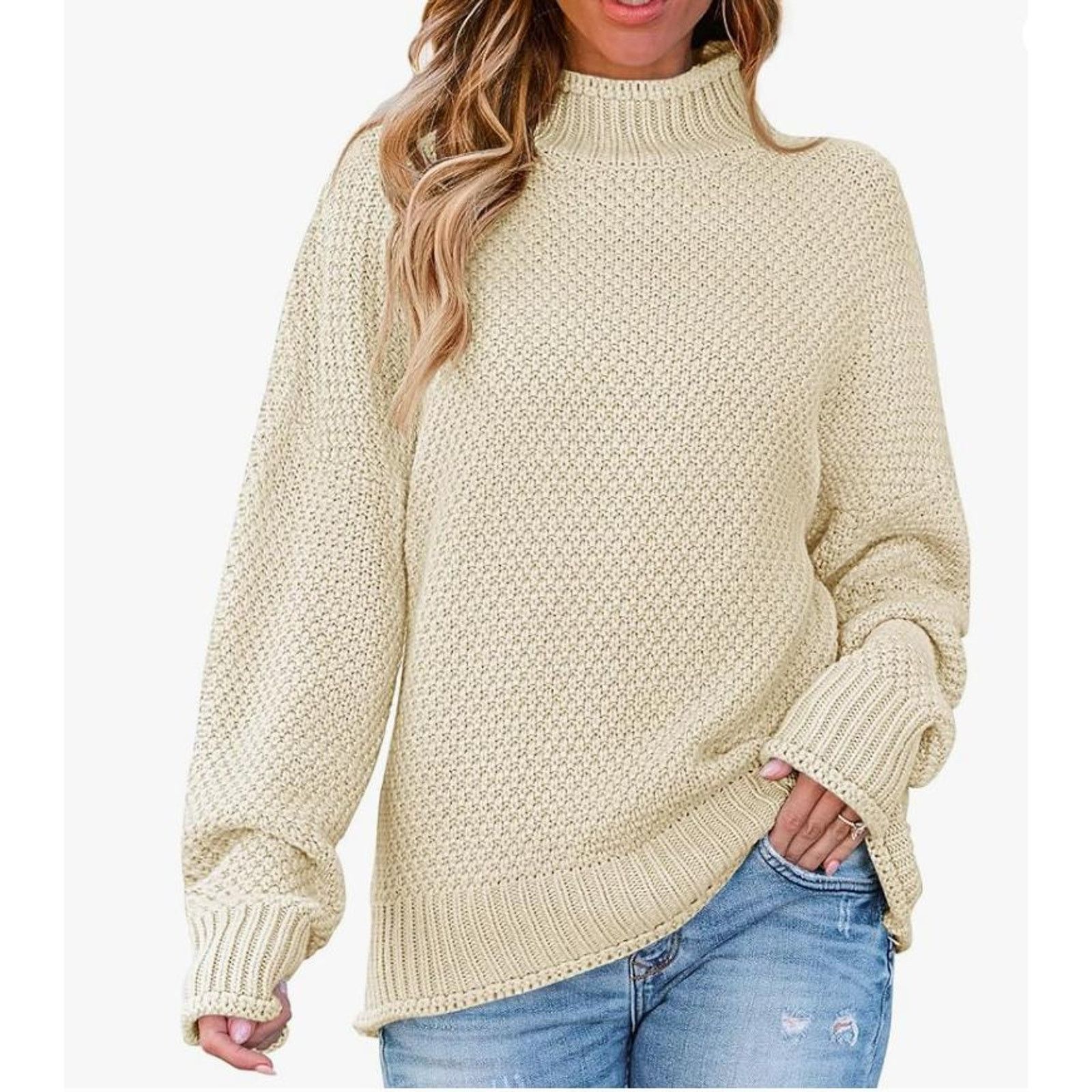 The Unbranded Brand Turtleneck Batwing Sleeve Oversized Knitted PulloverLARGE Size ONE SIZE - 1 Thumbnail