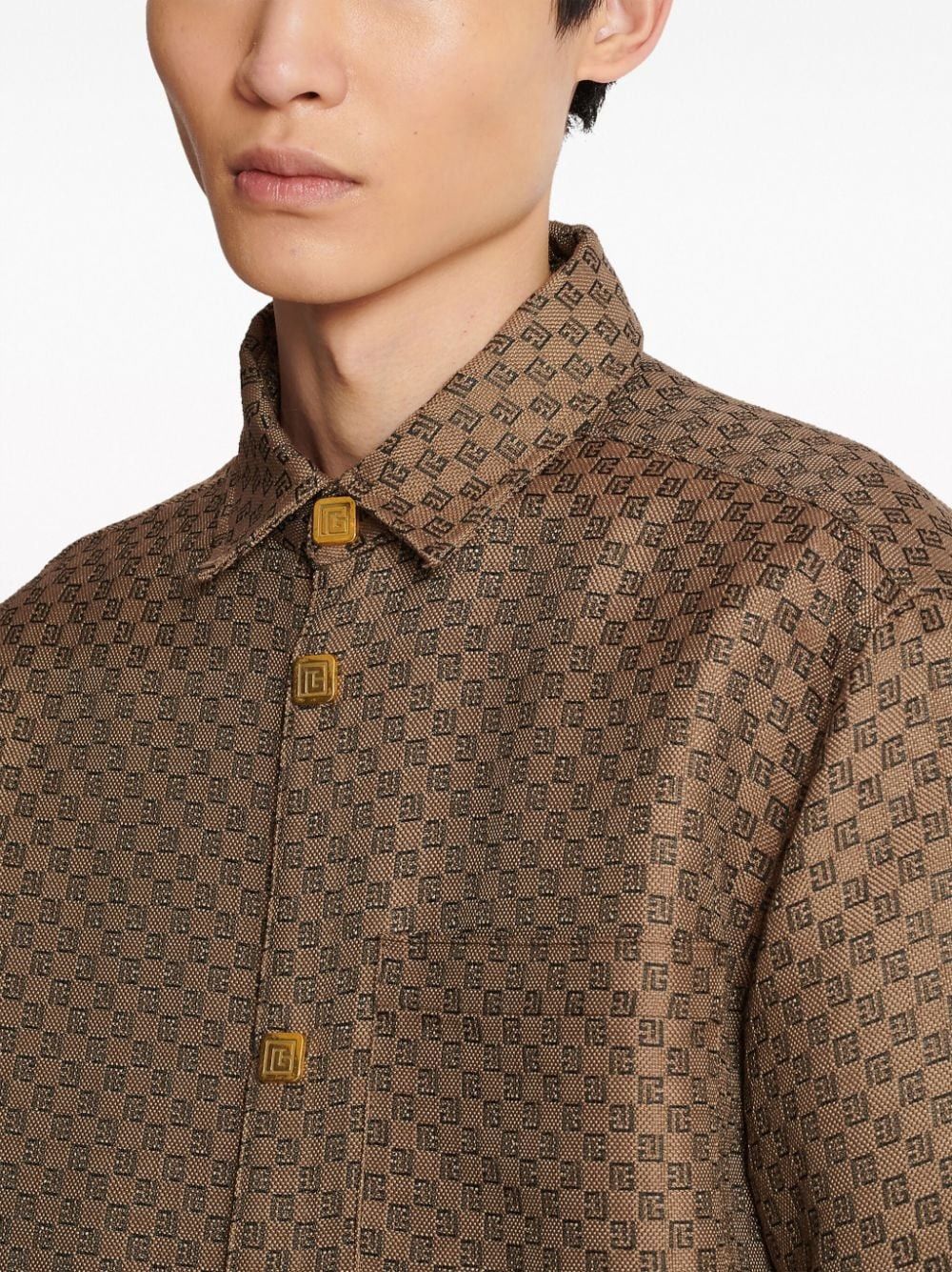 Balmain o1s1wg111025 PB Monogram Shirt Jacket in Camel Brown Size US M / EU 48-50 / 2 - 6 Thumbnail