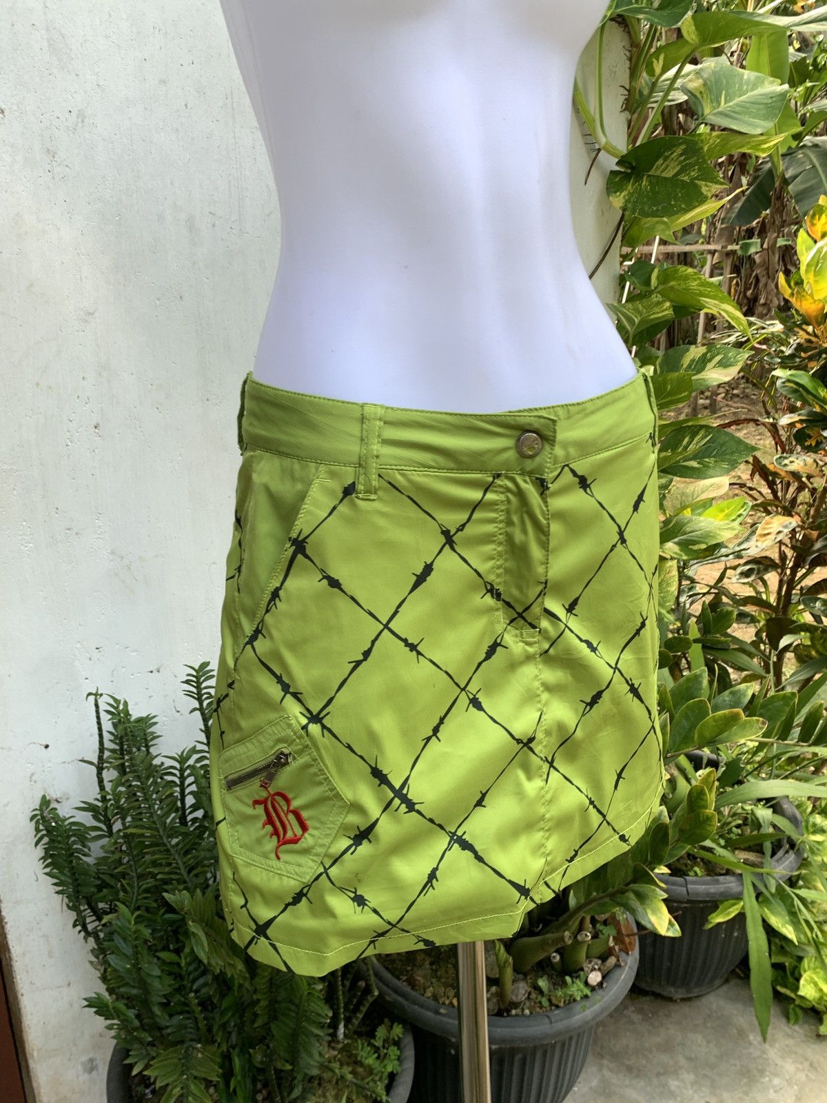 Japanese Brand y2k Blue Cross Japan Spike Fence Neon Green Graphic Skorts Size 29" - 3 Thumbnail