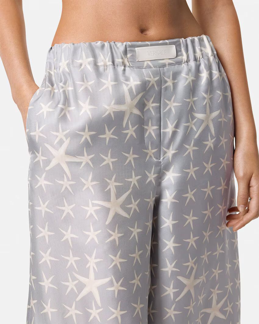 Versace o1s22i1n1024 Starfish Print Silk Pants in Grey Size 28" / US 6 / IT 42 - 3 Thumbnail