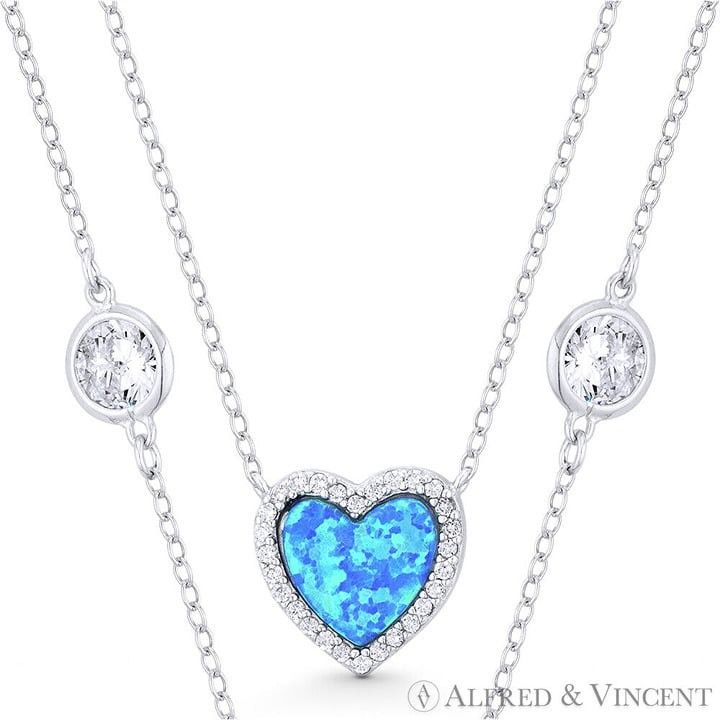 Other Pacific-Blue Lab Opal & CZ Crystal Halo Heart Necklace Size ONE SIZE - 1 Thumbnail