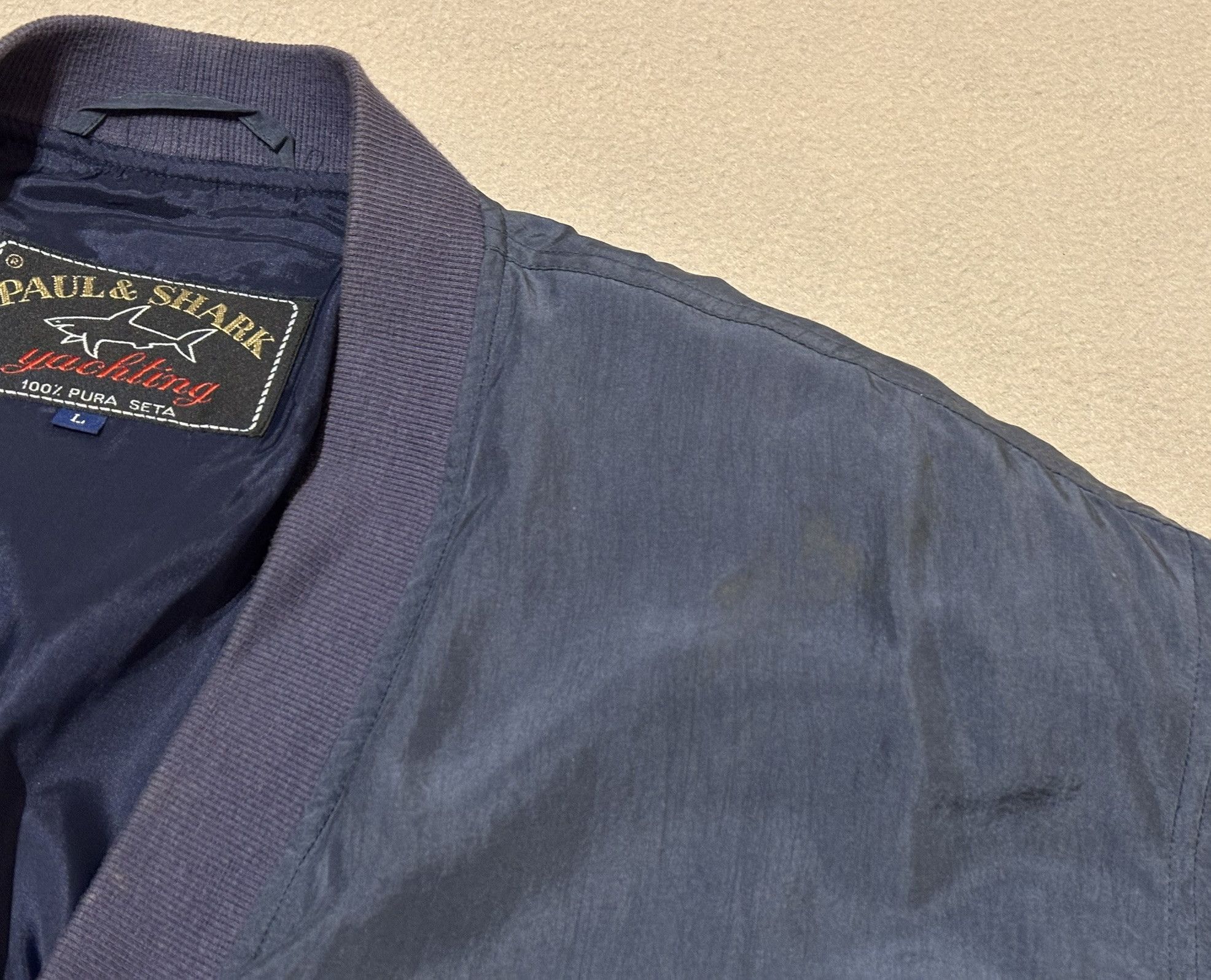 Paul & Shark Paul Shark Bomber Jacket 100% Silk Navy Large Size US L / EU 52-54 / 3 - 9 Thumbnail