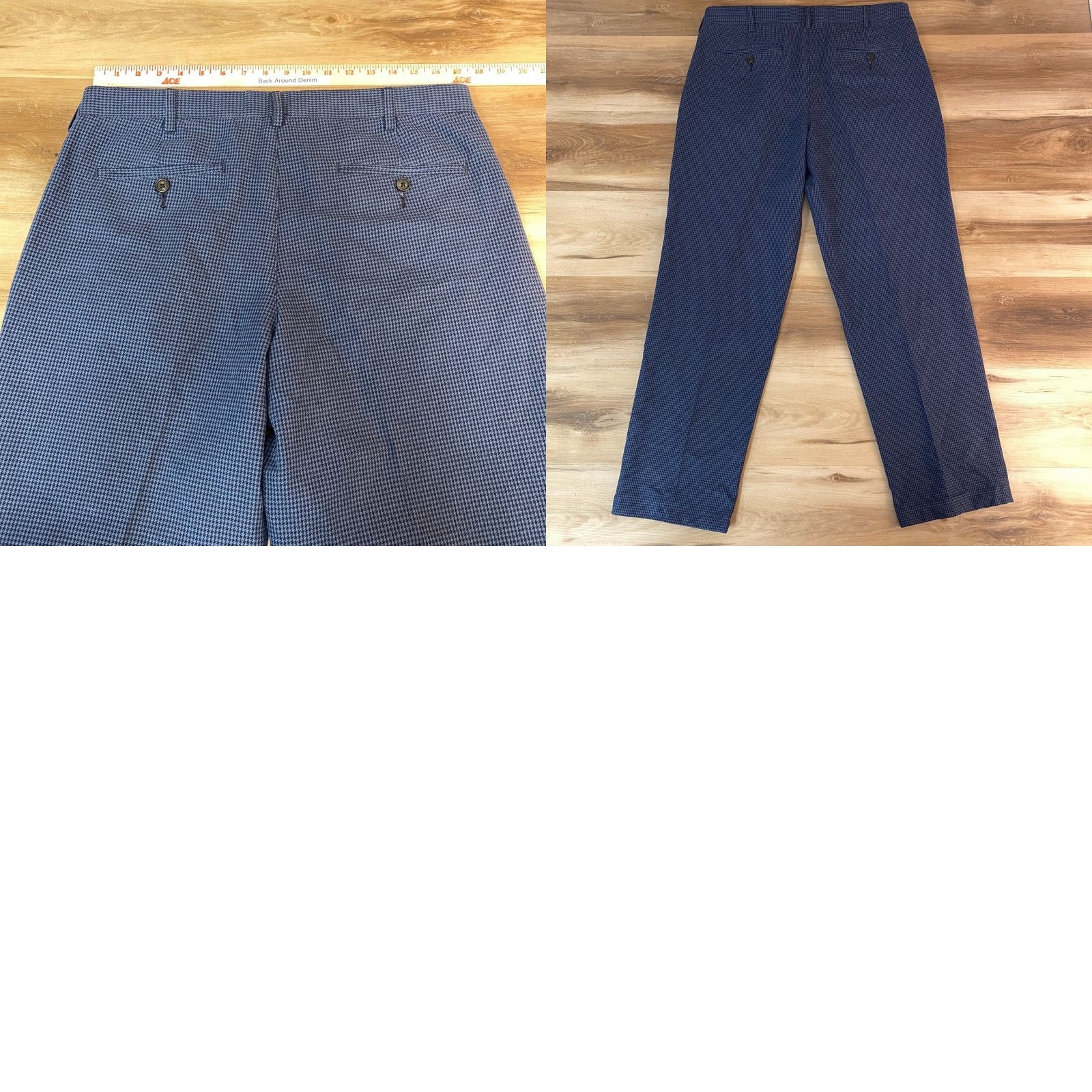 Lands' End Lands End Mens Pants 35 Blue Houndstooth Cotton Flat Front Traditional Fit Size US 35 - 8 Thumbnail