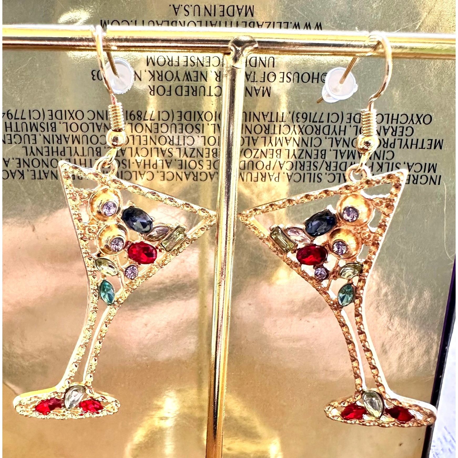 Handmade Cocktail Drink Earrings Martini Rhinestones Cruise Beach Isl Size ONE SIZE - 5 Thumbnail