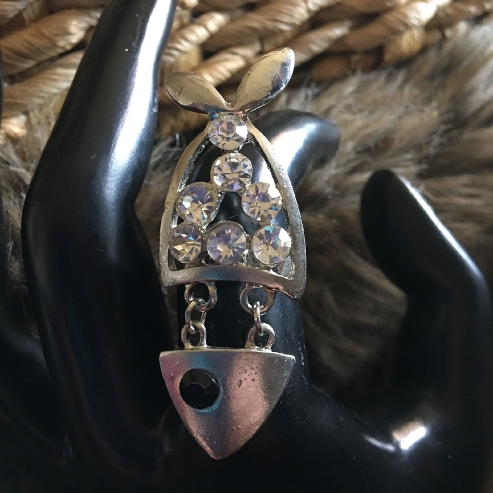 Vintage Vintage dangle head rhinestone fish ring Size ONE SIZE - 4 Thumbnail