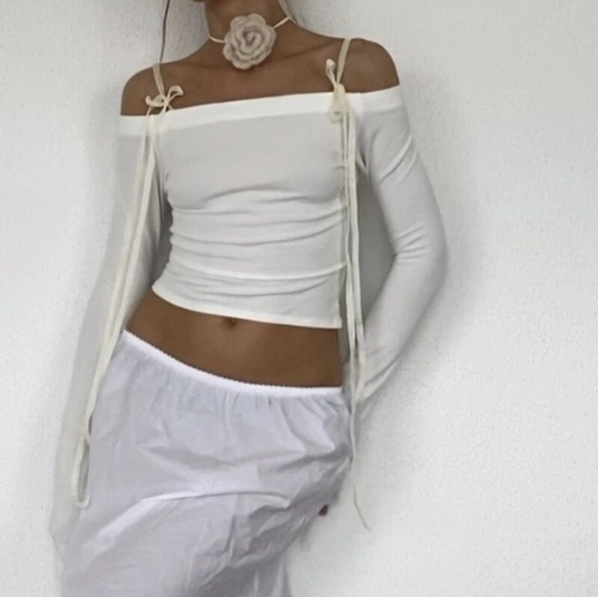 Japanese Brand × Vintage Off shoulder ribbon strap long sleeve Size S / US 4 / IT 40 - 2 Thumbnail