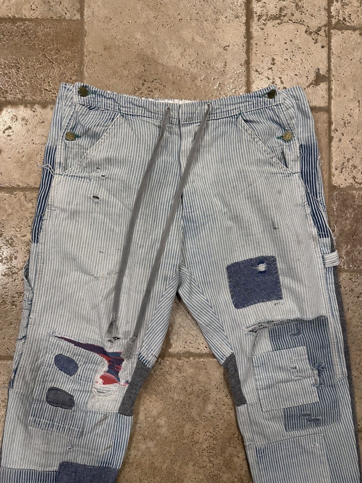 Greg Lauren Greg Lauren Pinstripe Blue Mixed Engineer GL1 Slim Fit Pants Size US 34 / EU 50 - 4 Thumbnail
