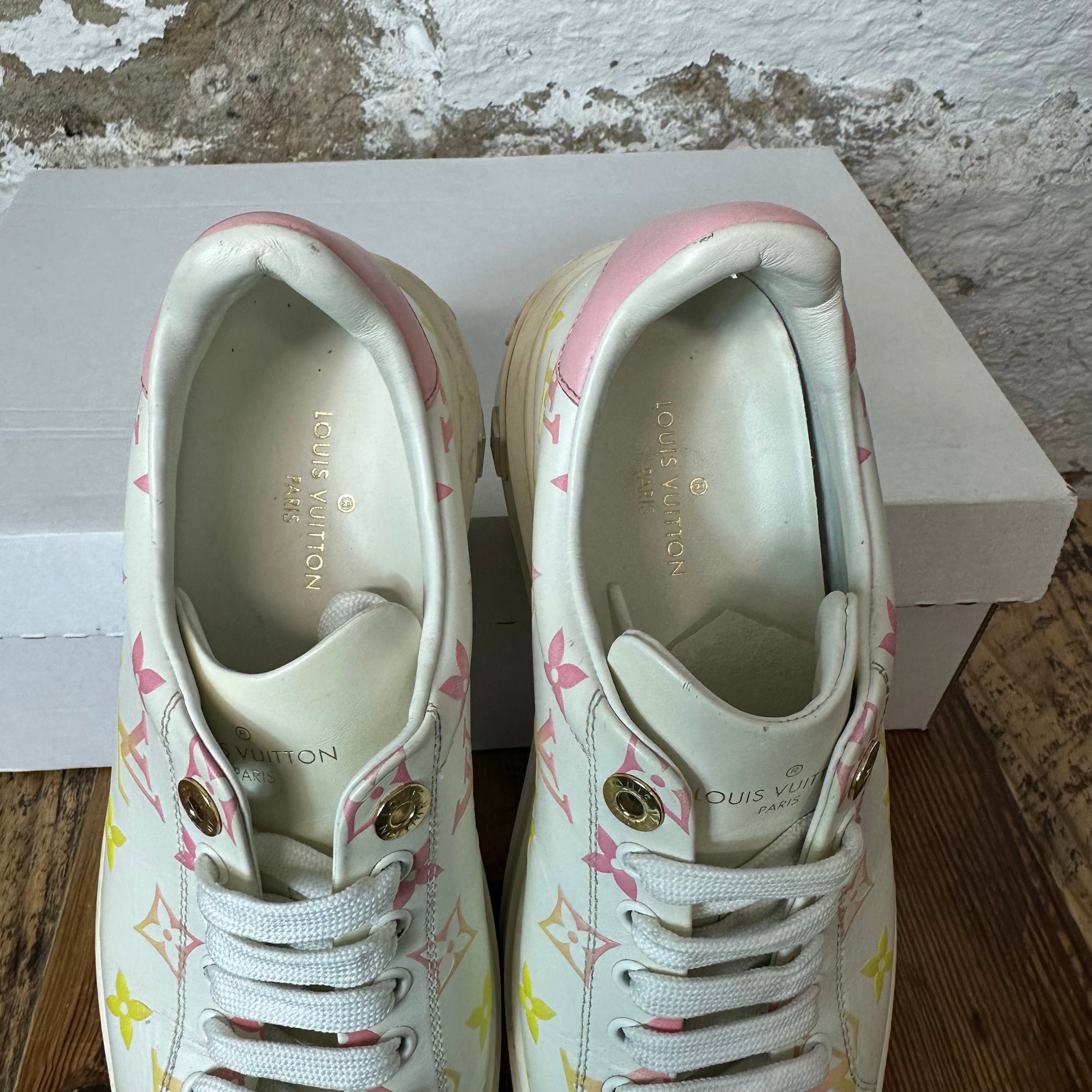 Louis Vuitton Louis Vuitton Pink Yellow Monongram Time Out White Sneaker S Size US 6 / EU 39 - 4 Thumbnail