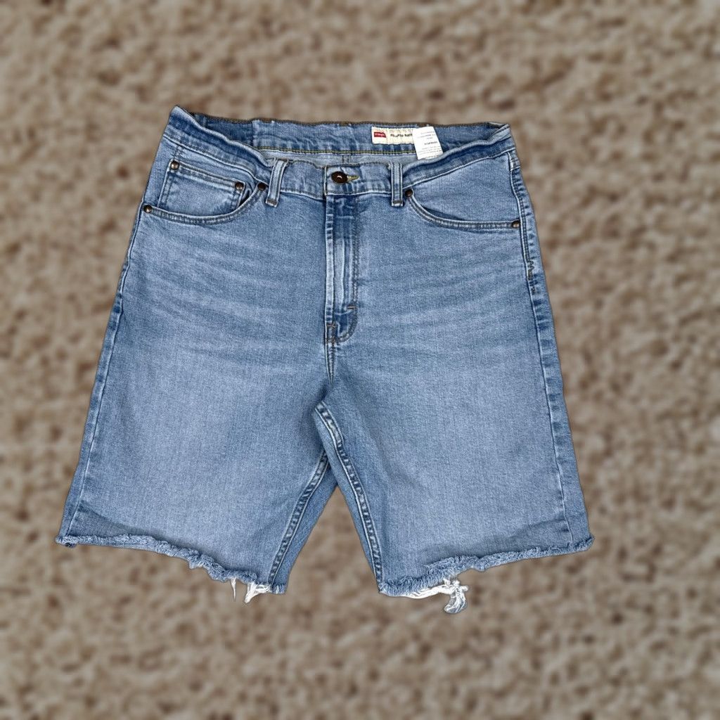 Wrangler Wrangler Denim Shorts Mens 34x9 Blue Relaxed Boot Cutoff Raw Hem Frayed Stretch Bermuda Shorts - 5-Pocket Size US 34 / EU 50 - 1 Thumbnail