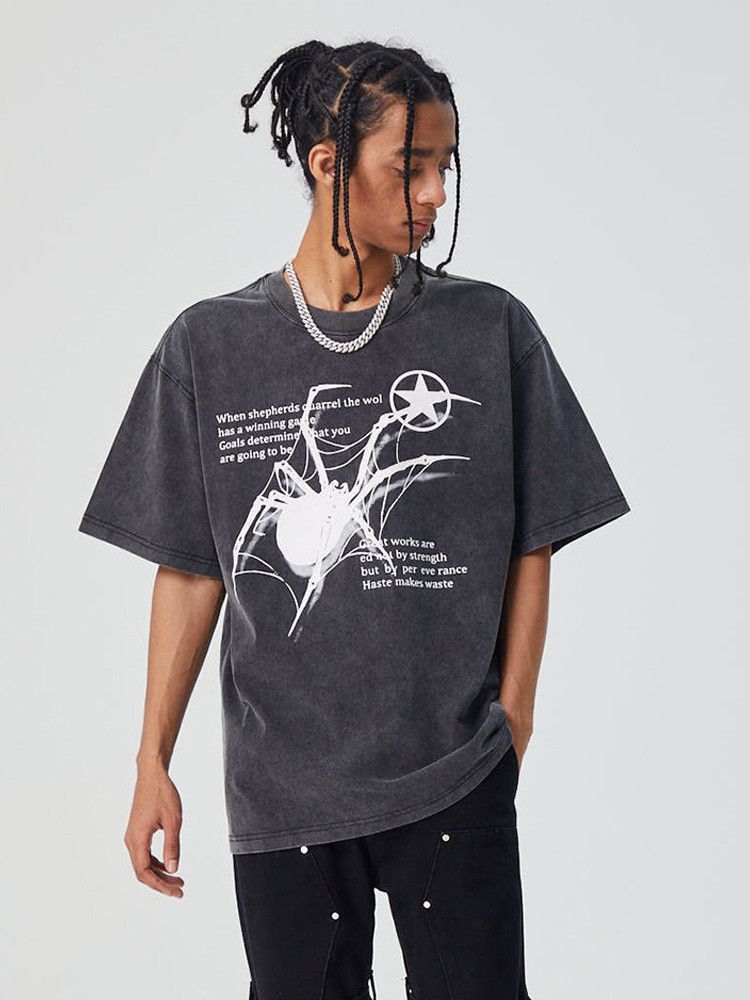 Japanese Brand Men T-shirt Wash Y2K Black Spider | Grailed