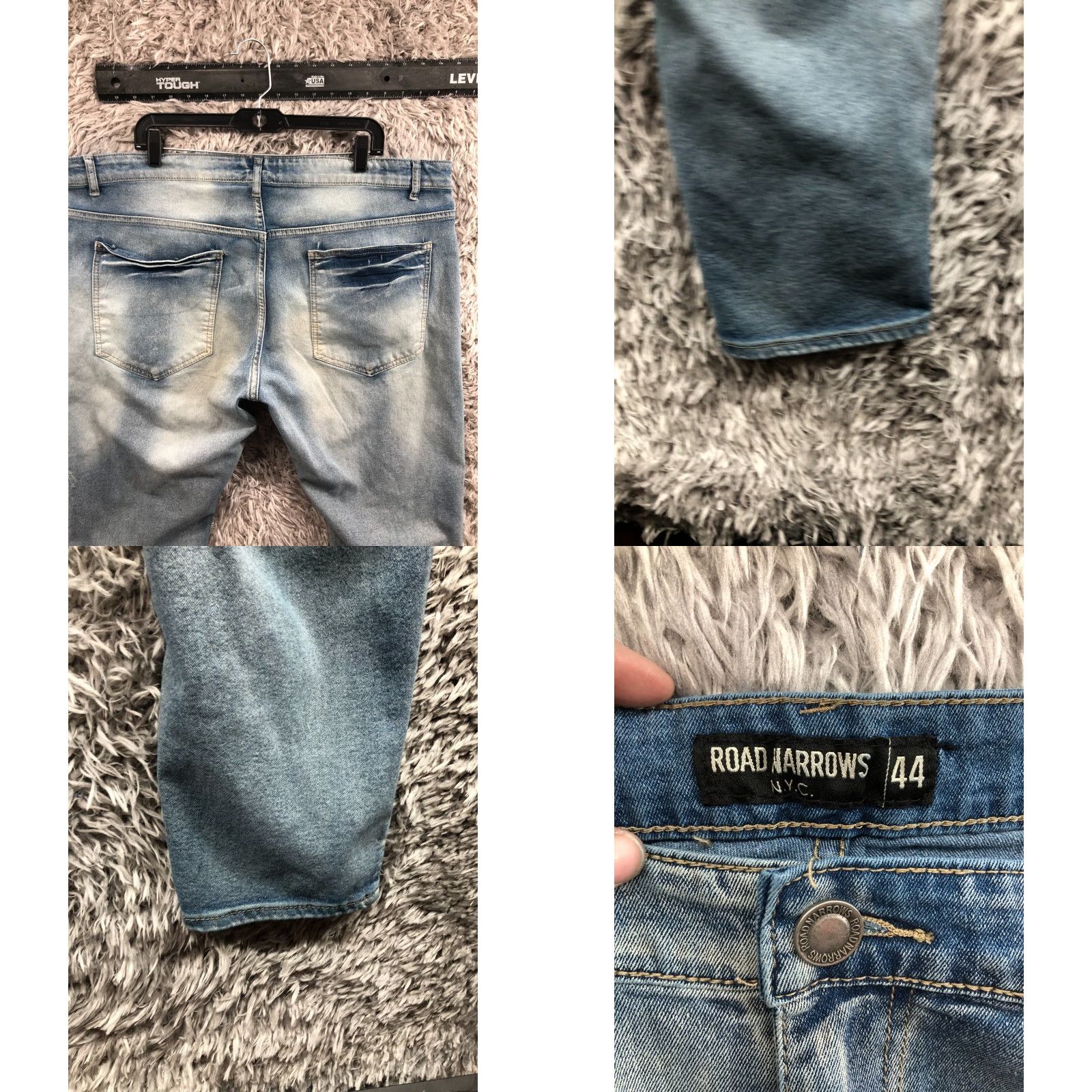 Vintage Road Narrows Jeans Skinny Regular Mens Blue 44 Inseam 32 Mid Rise 10-12 Distress Pattern Solid Denim Pocket 5-Pocket Cotton Blend Belt Loops Size US 44 / EU 60 - 8 Thumbnail