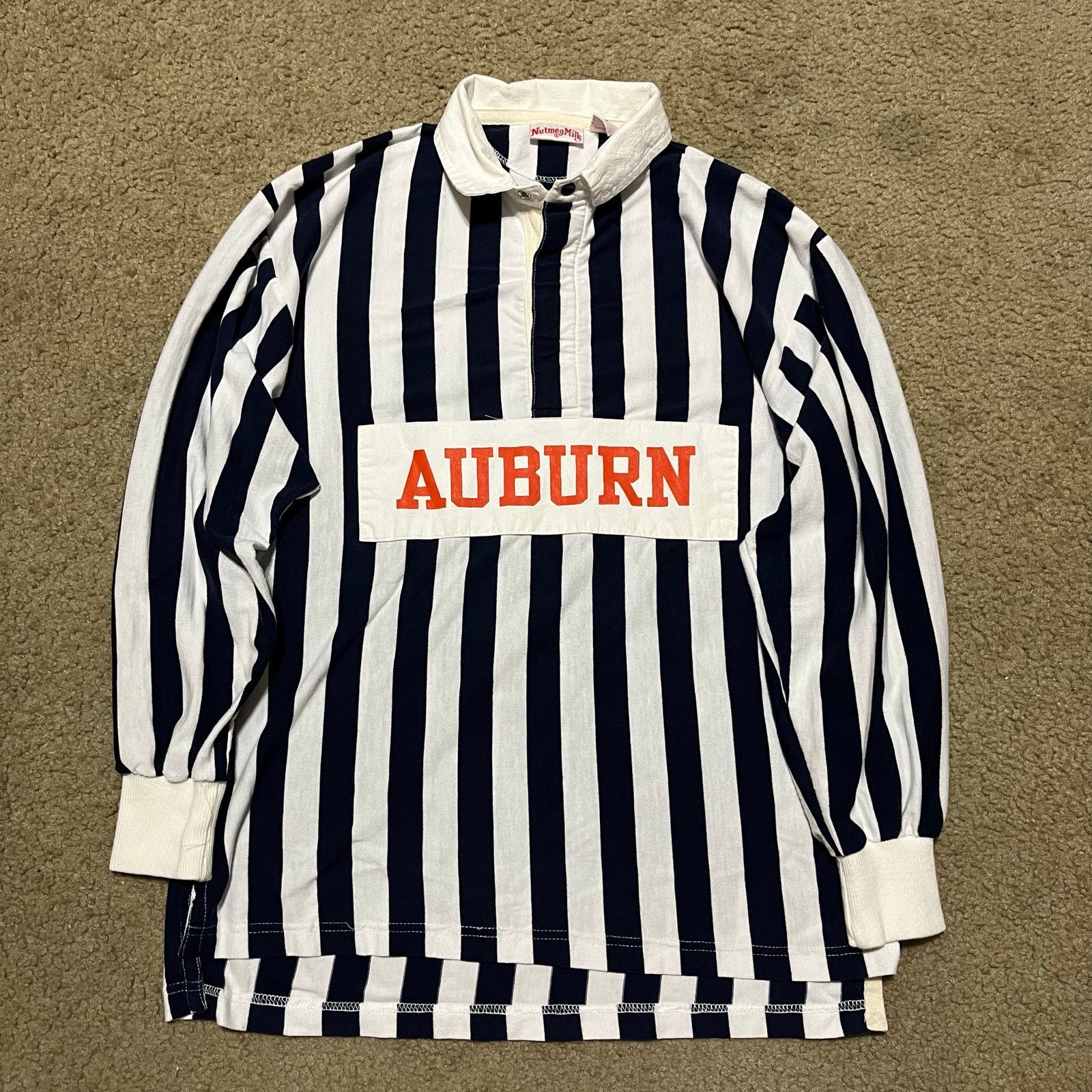 Nutmeg Vintage Nutmeg Auburn Navy/White Pinstriped Long Sleeve Polo Size US S / EU 44-46 / 1 - 1 Thumbnail