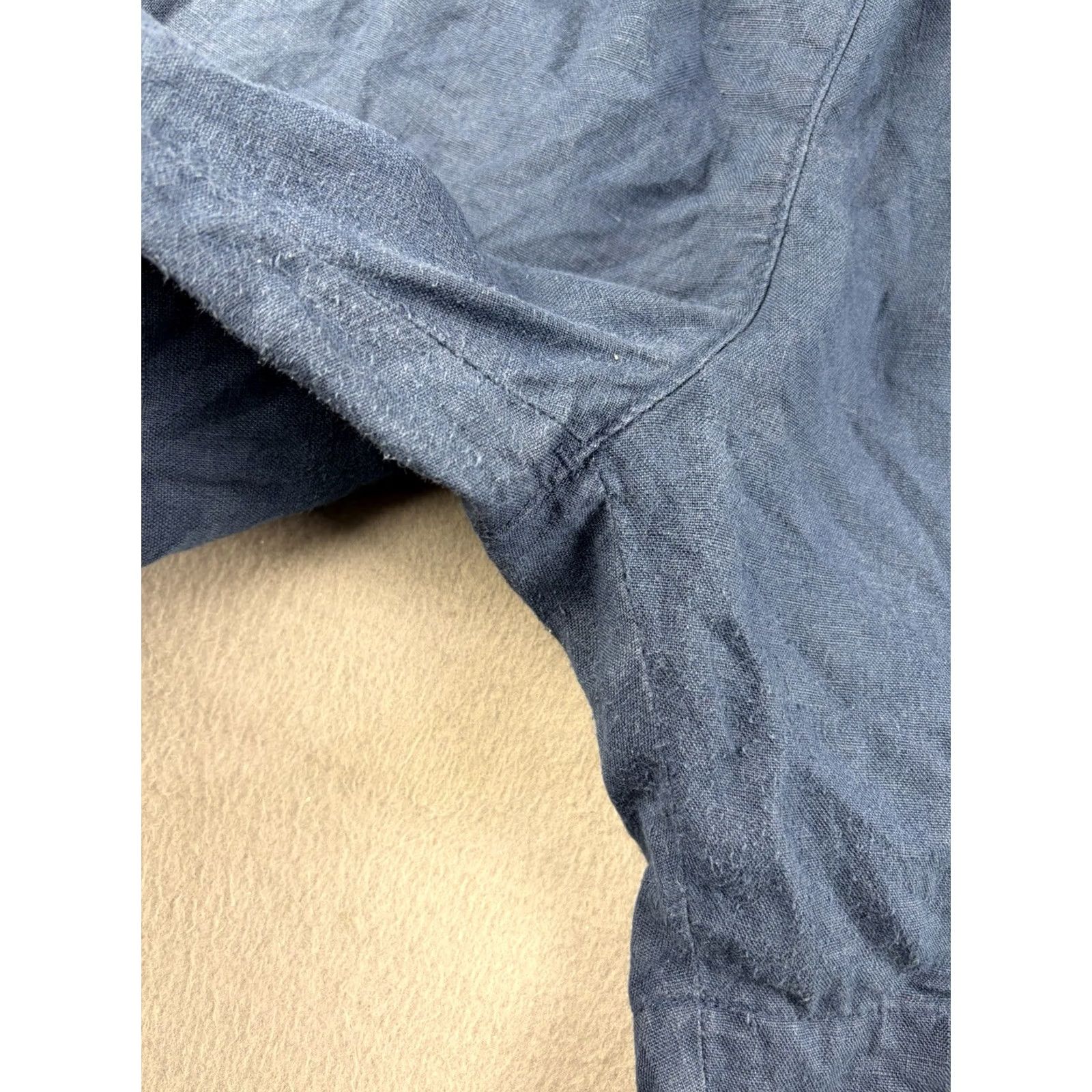 Vintage American Giant Women's Linen Short Beach Horizon Blue 100% Linen Pull On XL Elastic Waist Chino Relaxed Regular Beach Women Blue 100% Linen Short Size 40" / US 18 - 2 Thumbnail
