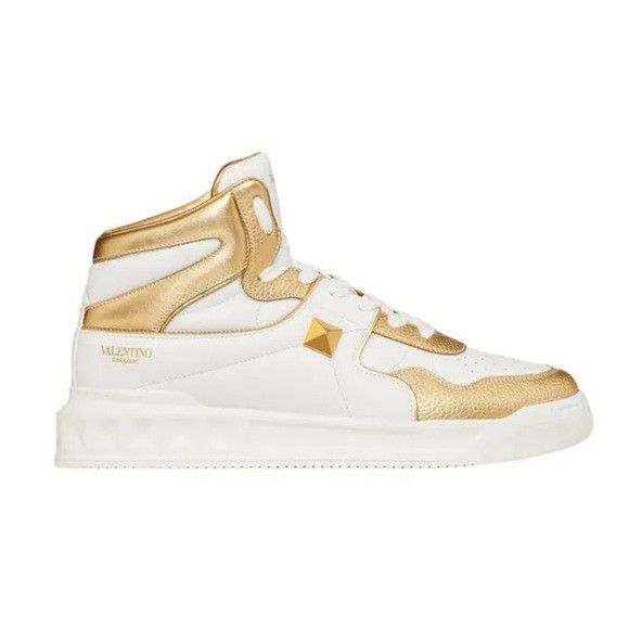 Valentino Valentino Garavani Roman Stud High-Top Sneakers White Gold M Size US 8 / EU 41 - 1 Thumbnail