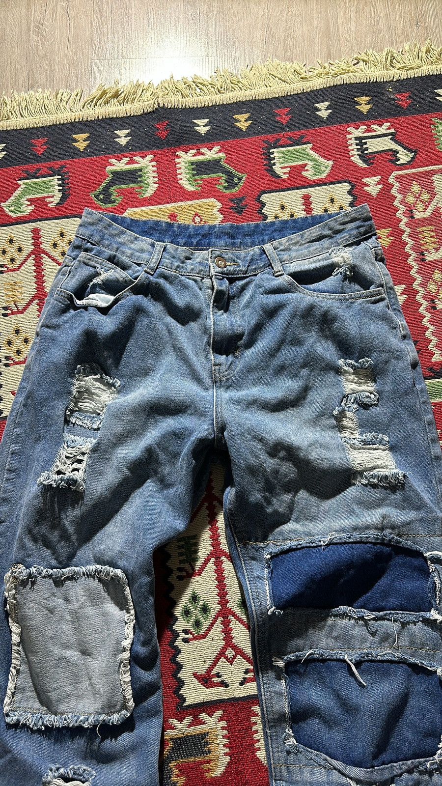 Japanese Brand Crazy Japanes Patchwork IfSixWasNine Style Baggy Y2K Jeans Size US 33 - 4 Thumbnail