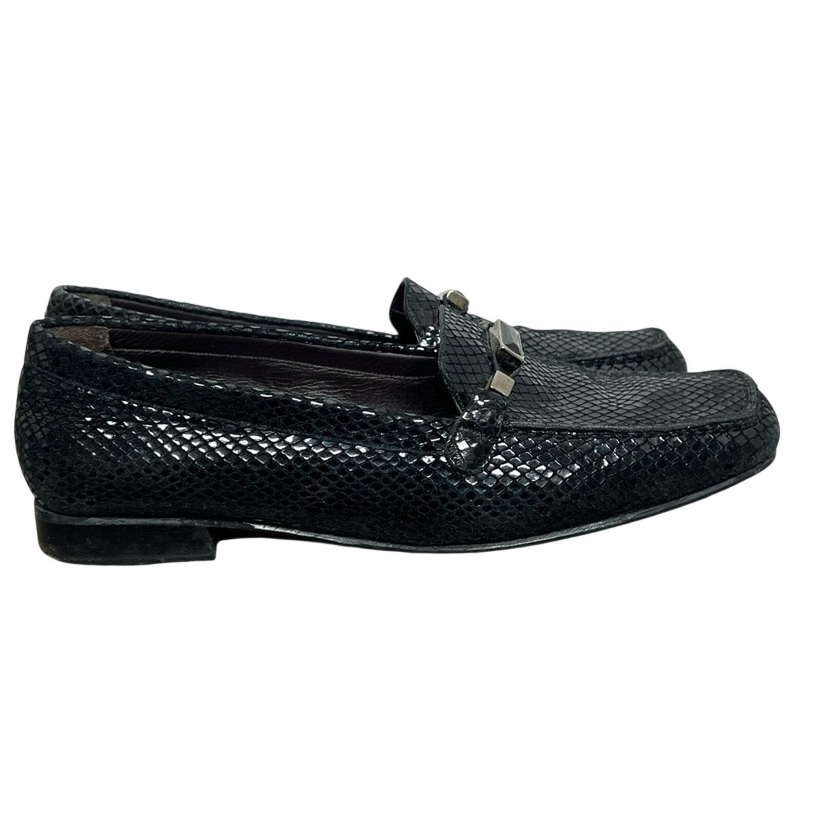 Stuart Weitzman Stuart Weitzman Leather Snakeskin Square Toe Loafers Onyx Size US 7.5 / IT 37.5 - 6 Thumbnail