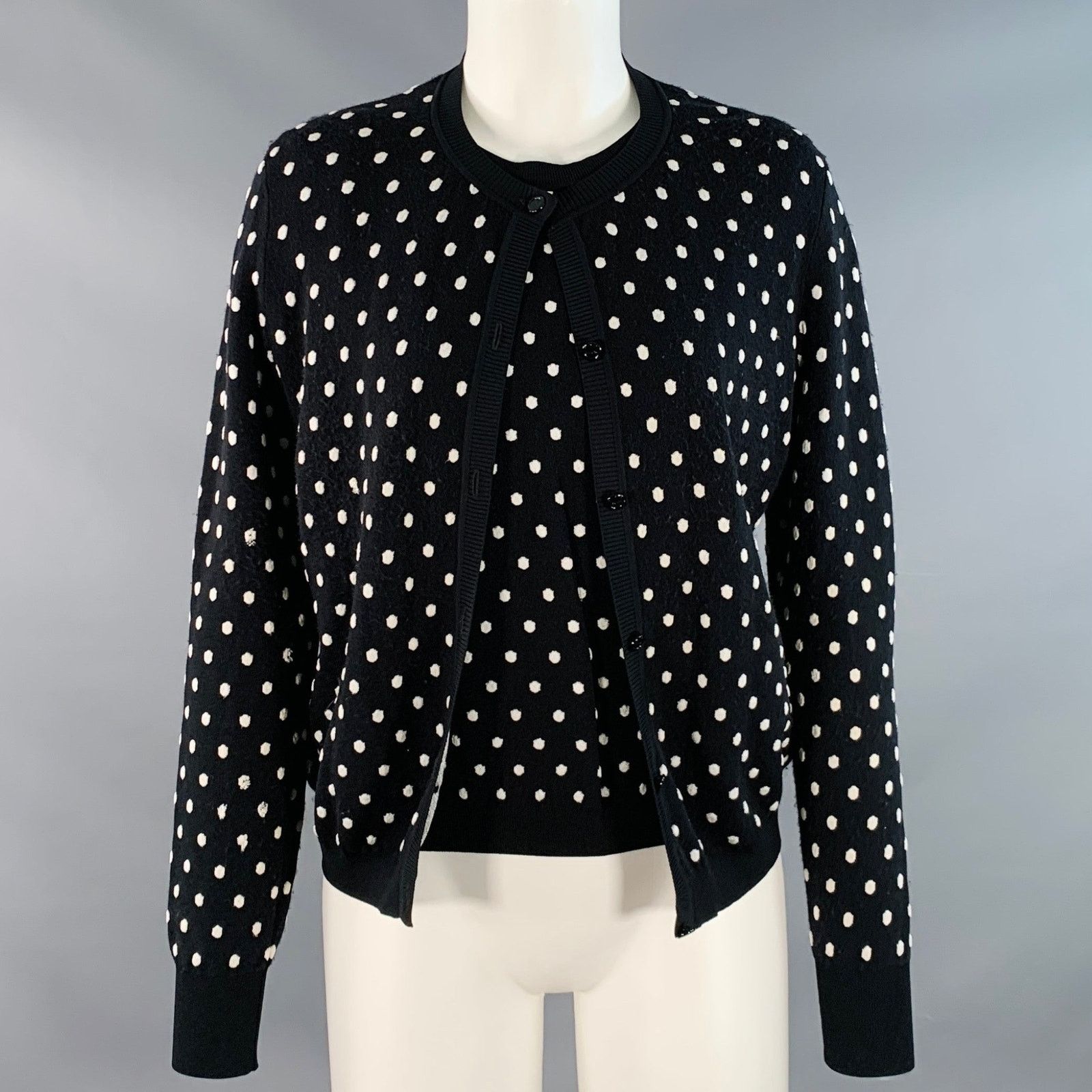 Escada M Black White Viscose Blend Polka Dot 2 Piece Cardigan Set Size M / US 6-8 / IT 42-44 - 1 Thumbnail