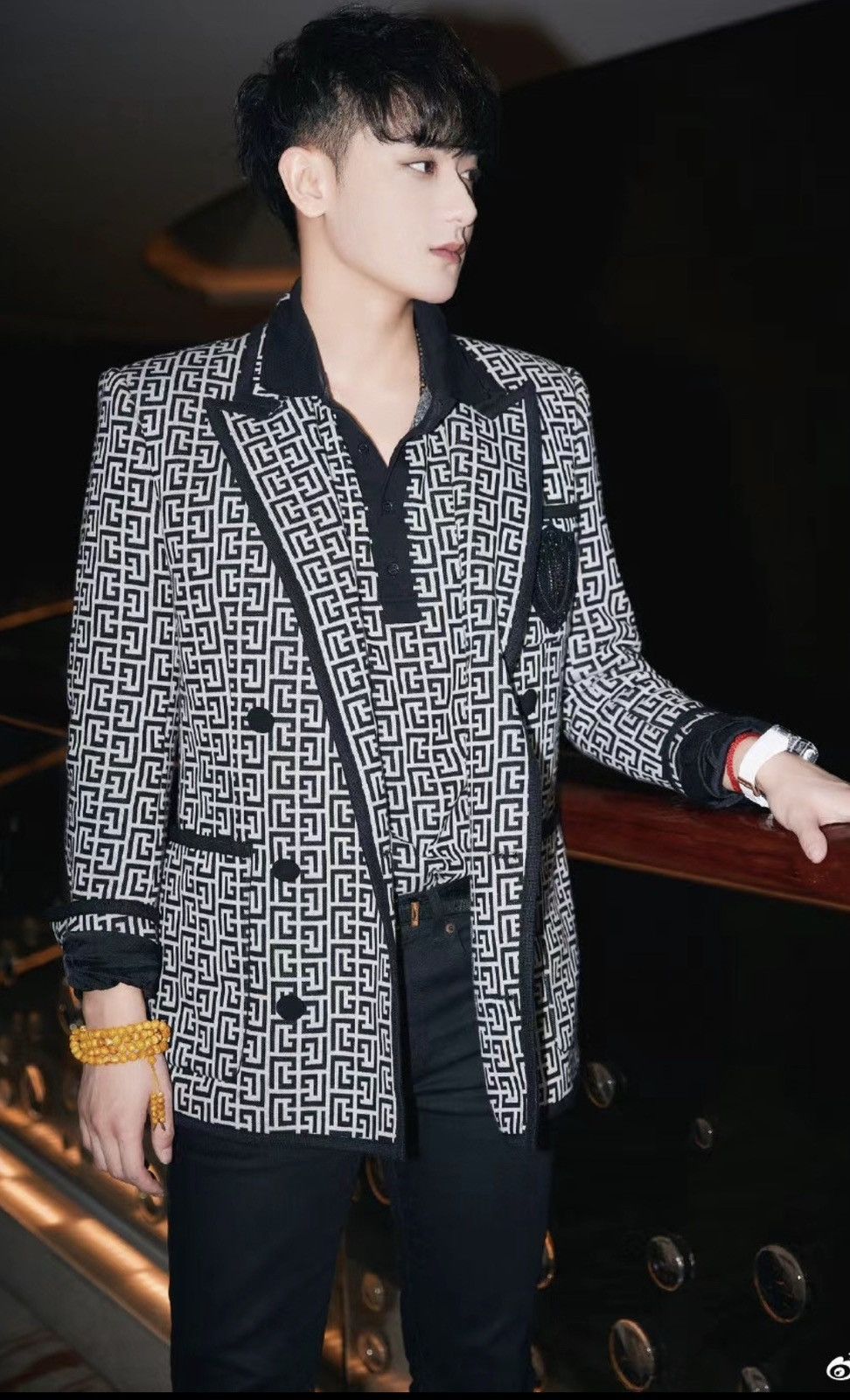 monogram jacquard double-breasted blazer size46