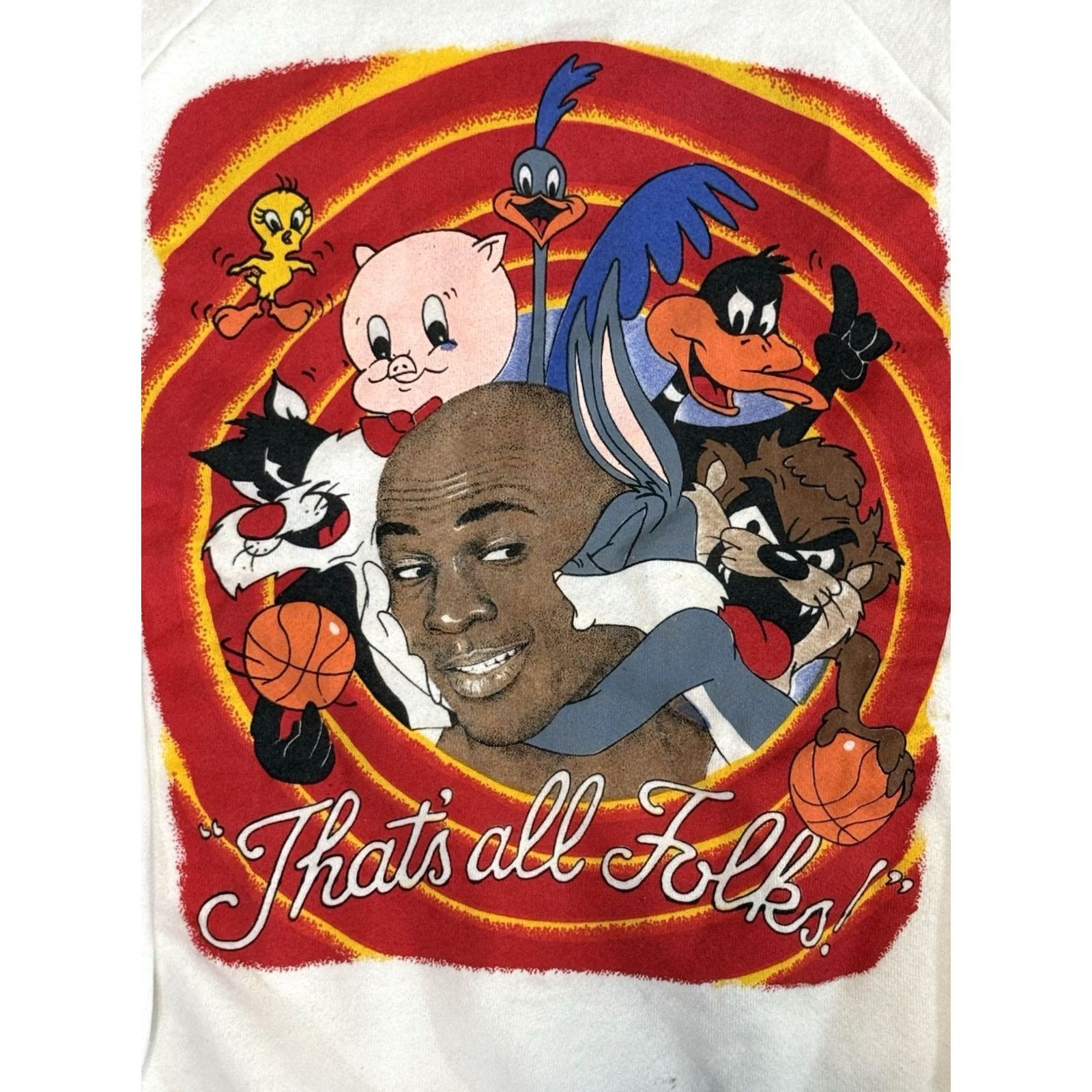 Fruit Of The Loom VINTAGE Michael Jordan Space Jam That’s All Folks Sweatshirt XL White Cotton Pullover Size US XL / EU 56 / 4 - 3 Thumbnail